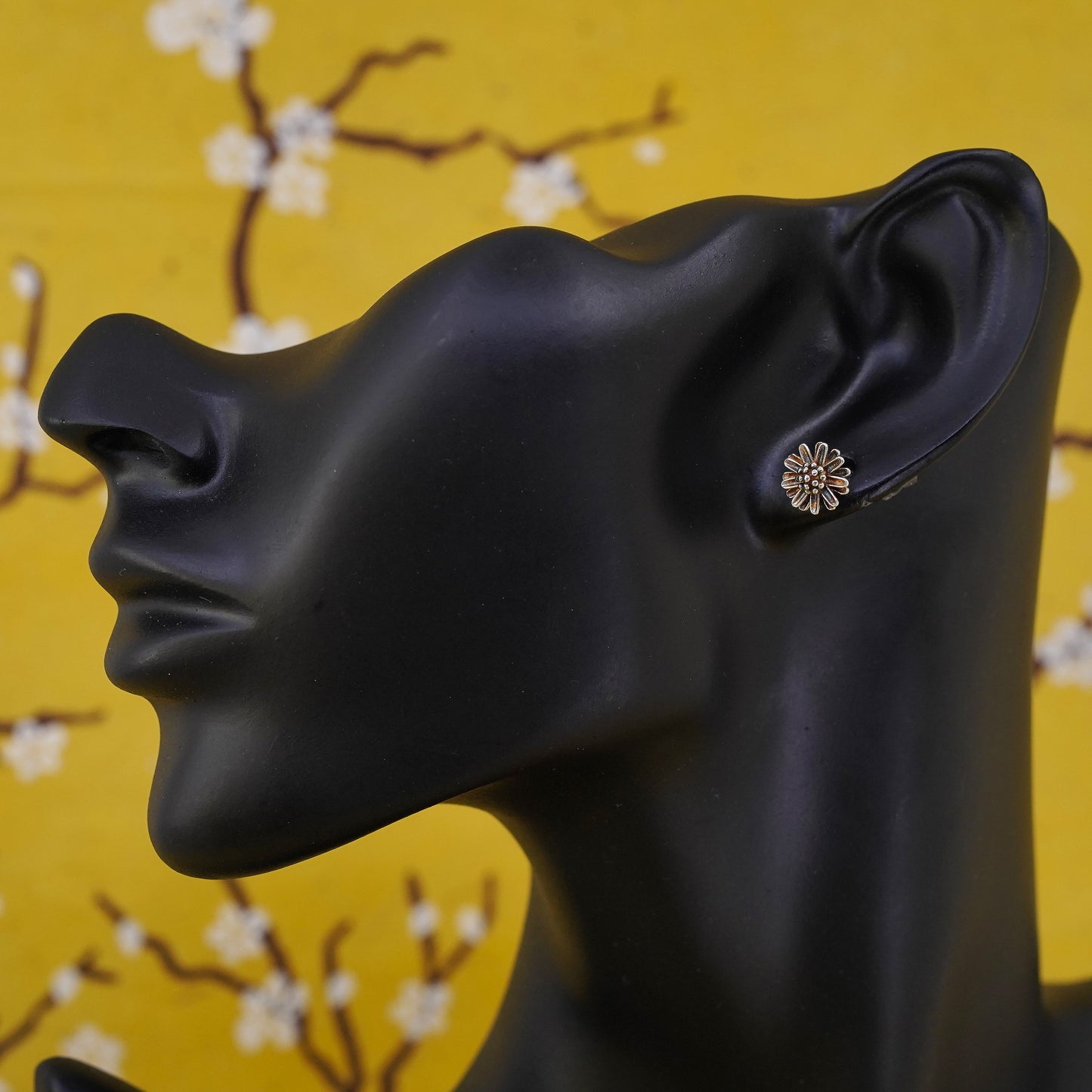 Vintage Sterling silver handmade earrings, 925 flower studs earrings
