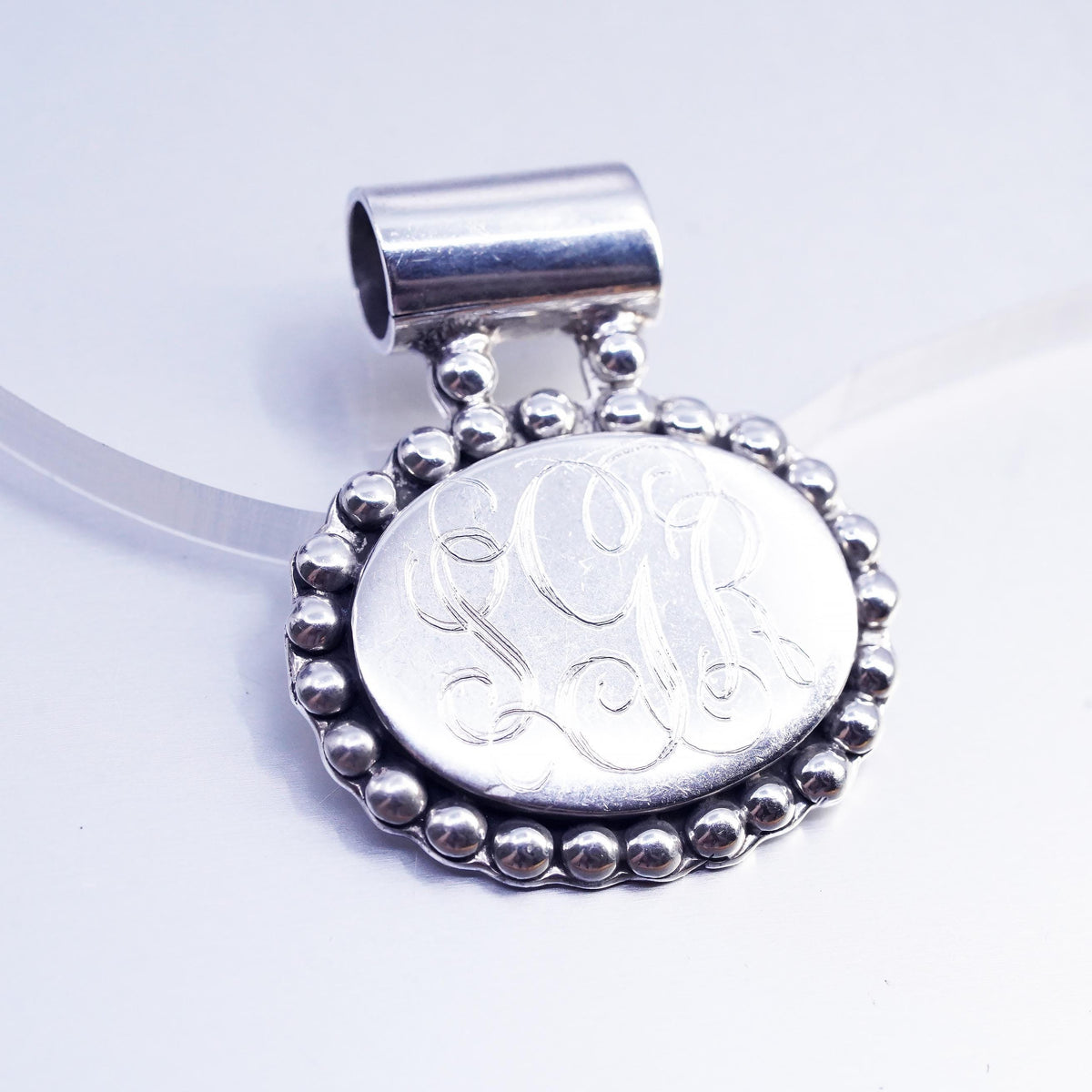 Mexican Sterling 925 silver charm pendant, initial monogram "SRG" with cable