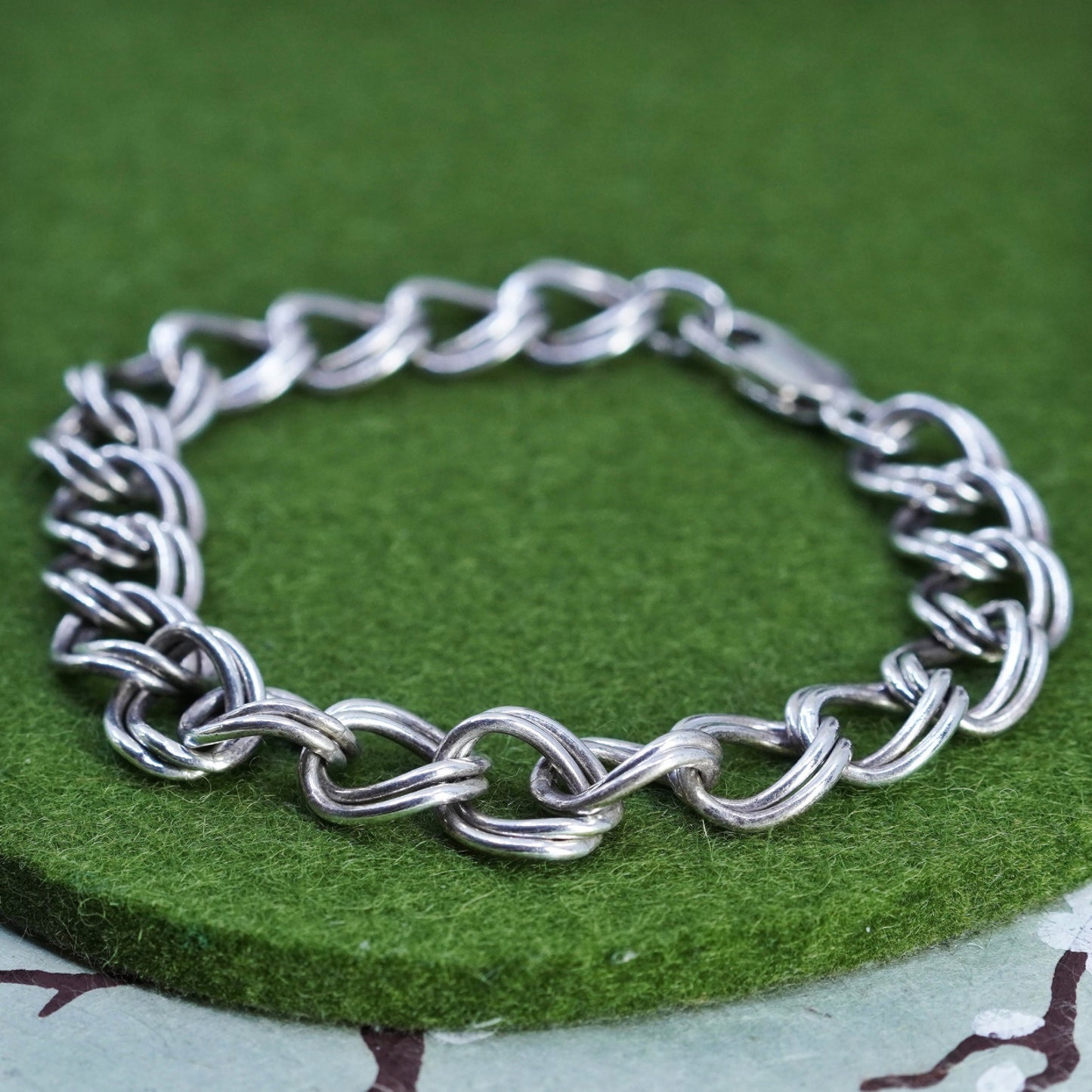 7” 10mm, Vintage Prochain sterling silver bracelet, 925 double curb chain