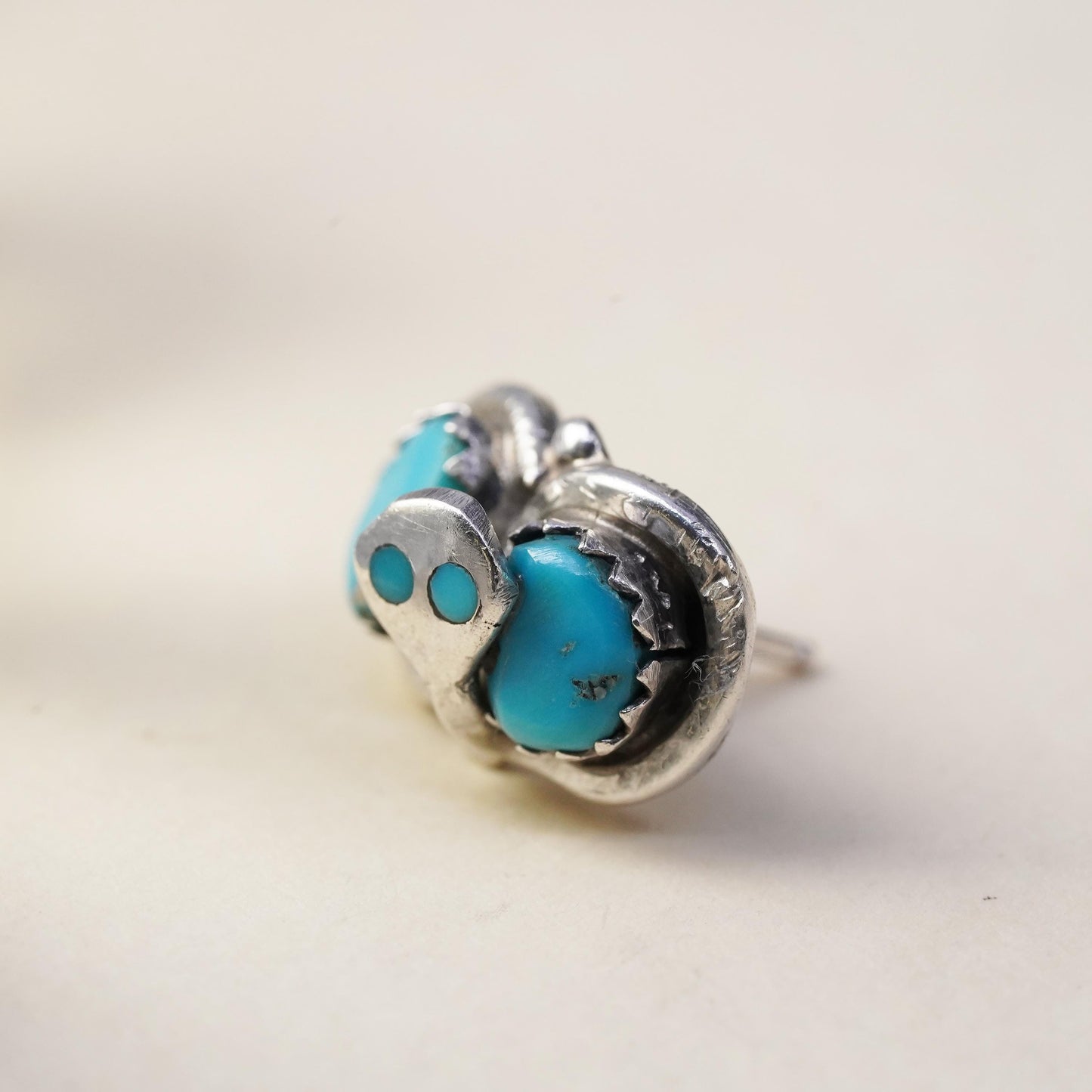 Native American Effie Calavaza Snake single earring. Sterling 925 silver stud