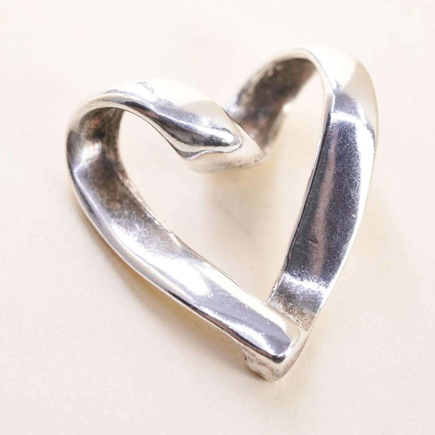 Vintage handmade sterling silver twisted heart pendant, 925 charm
