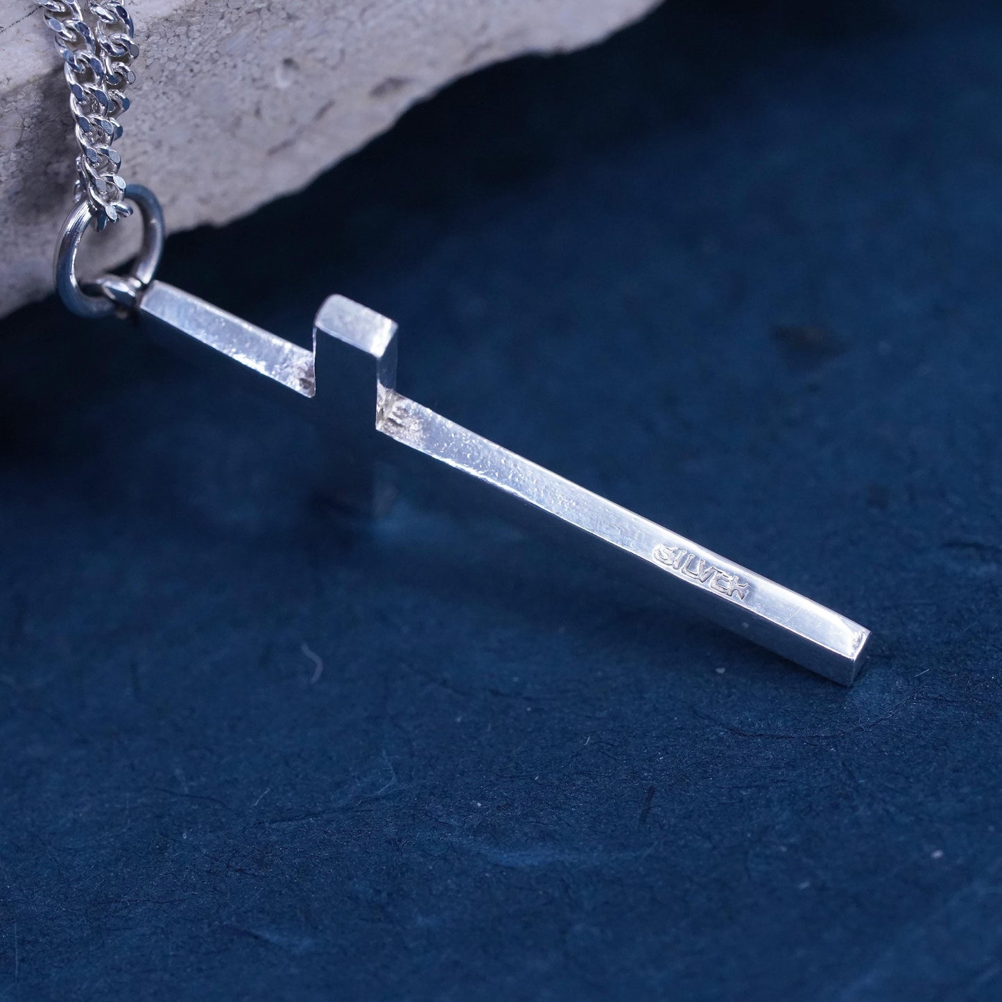 20” 2mm, vintage Sterling 925 silver handmade curb chain necklace with cross