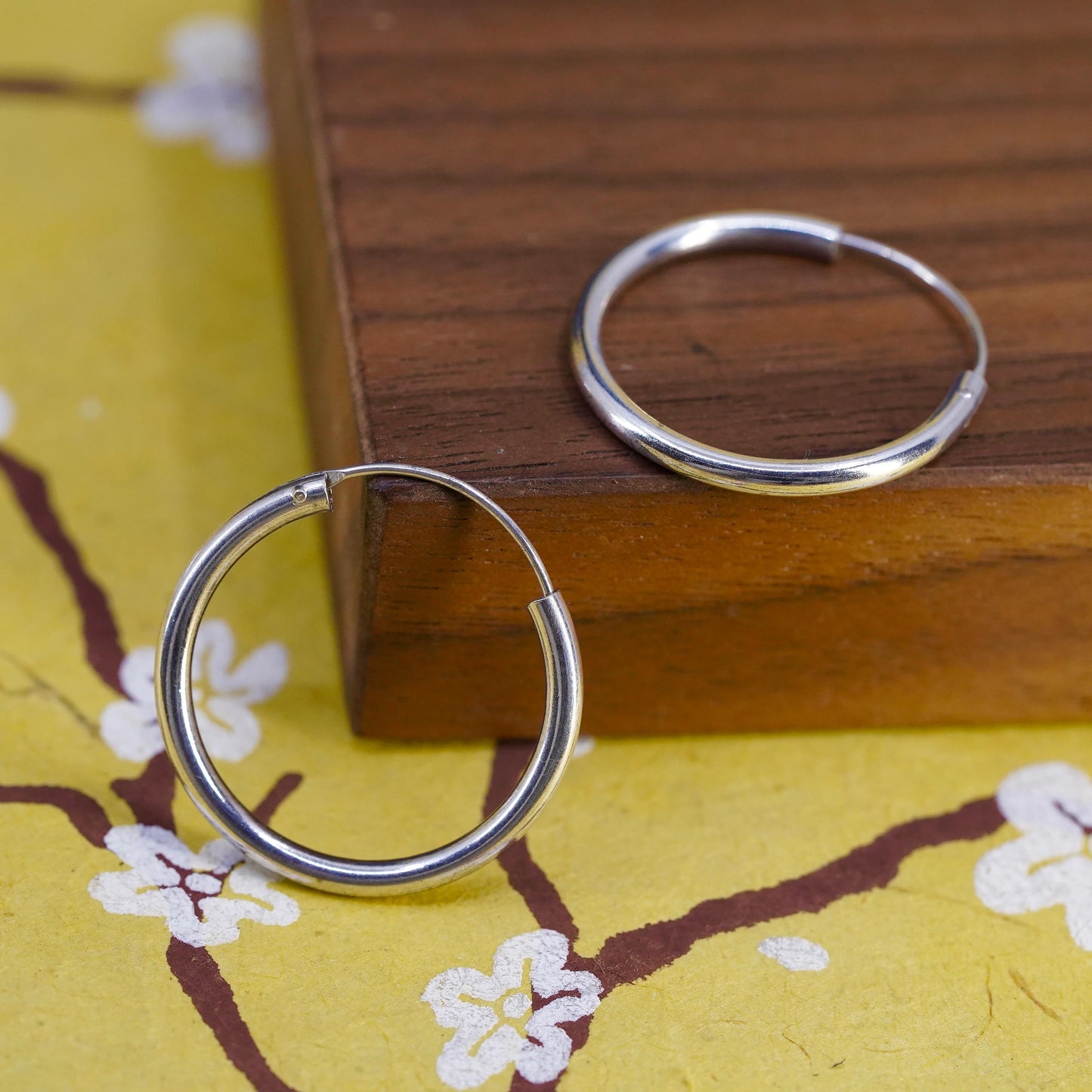 1”, Vintage Sterling silver handmade earrings, 925 silver hoops