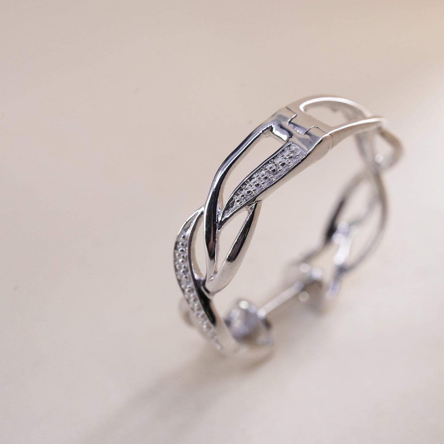 1”, Vintage sterling silver single earring, 925 twisted huggie hoop w/ diamond