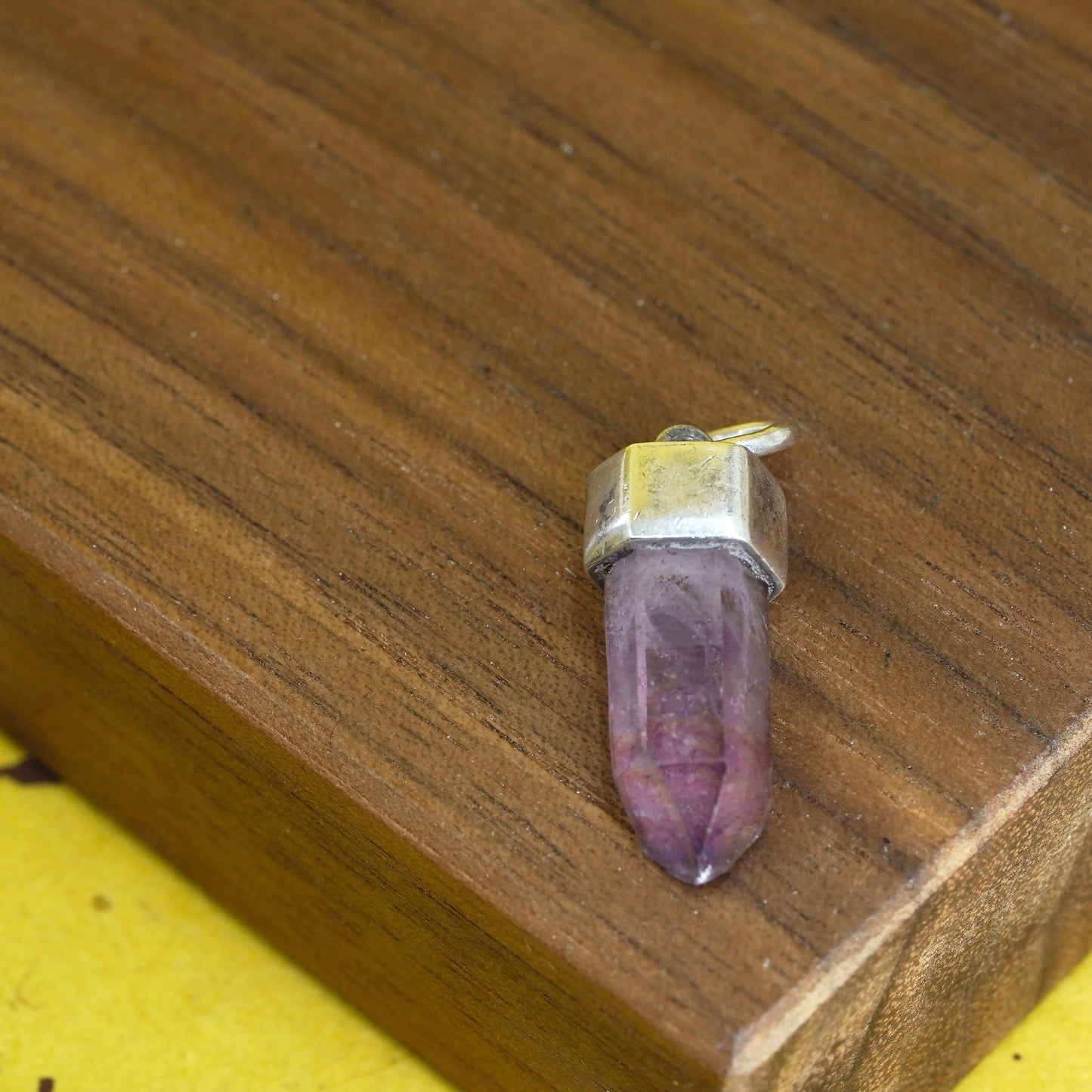 Vintage sterling 925 silver handmade healing crystal amethyst pendant