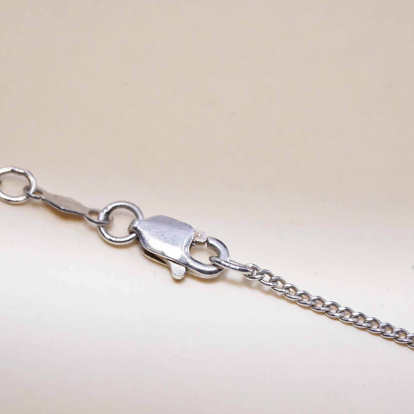 16" 1mm, vintage DQ sterling silver necklace, 925 curb chain