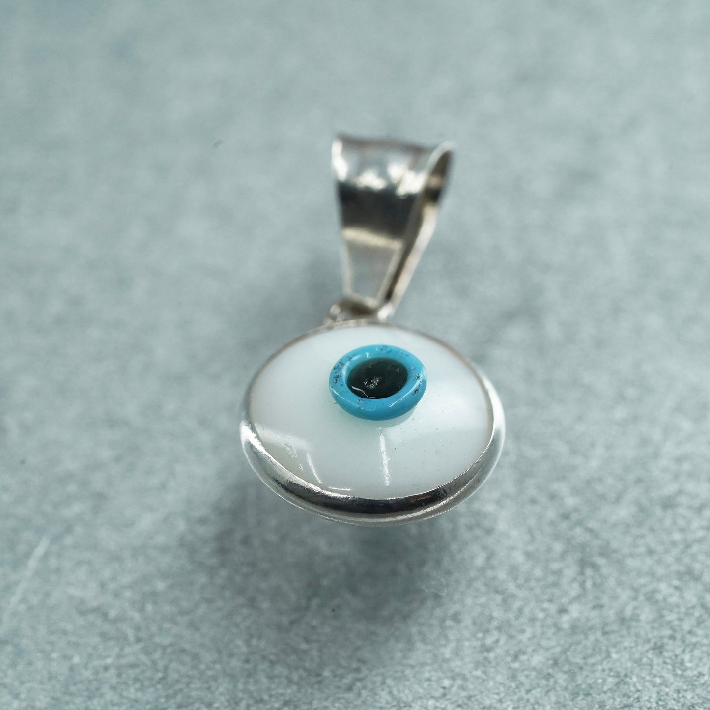 Vintage sterling 925 silver pendant with blue evil eye