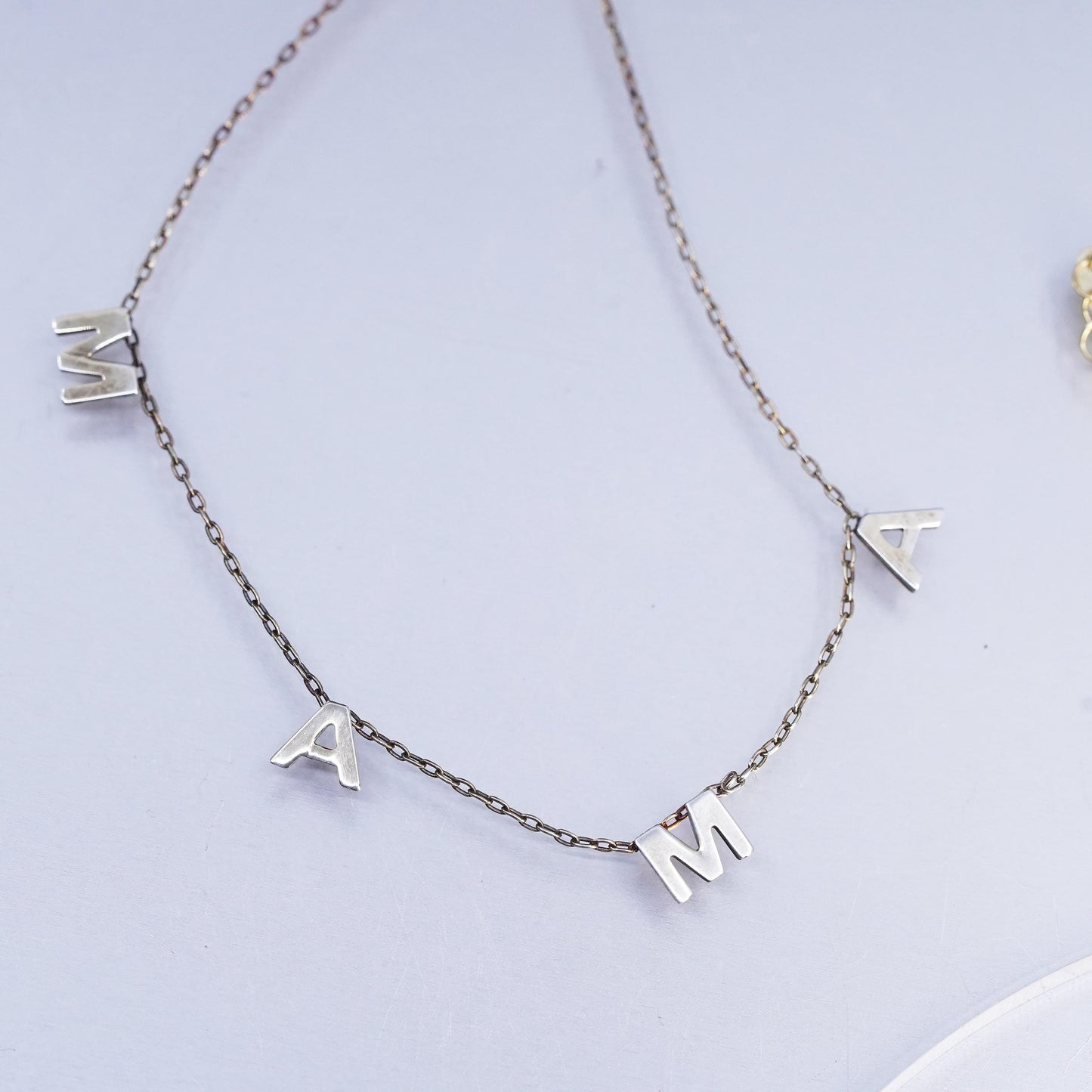 16+2", yellow gold planted Sterling 925 silver necklace monogram "Mama" pendant