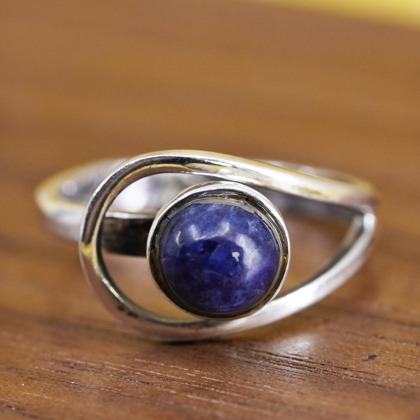 Size 3.75, vintage Sterling 925 silver handmade ring with sodalite