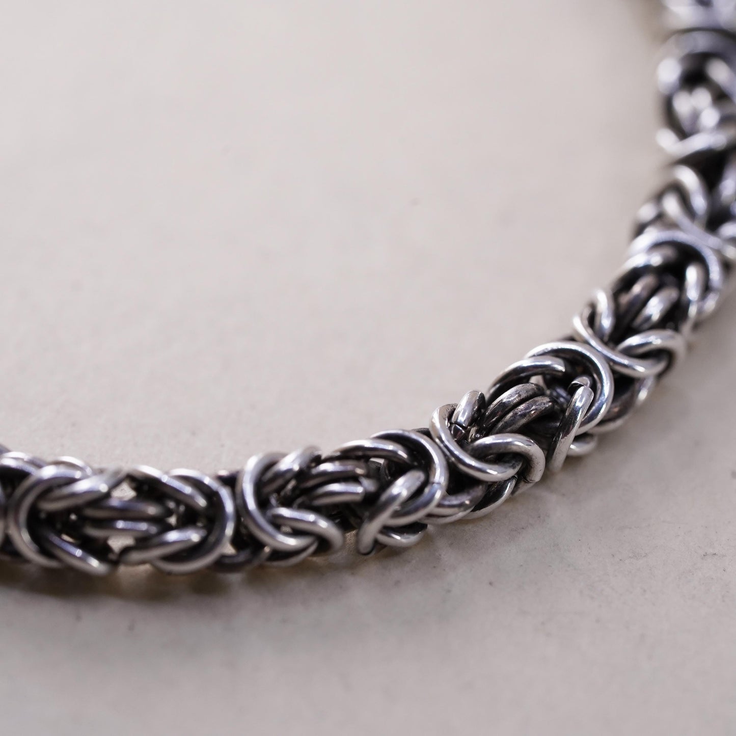 7.25", Italian bold Sterling silver bracelet, 925 Byzantine, birdcage chain