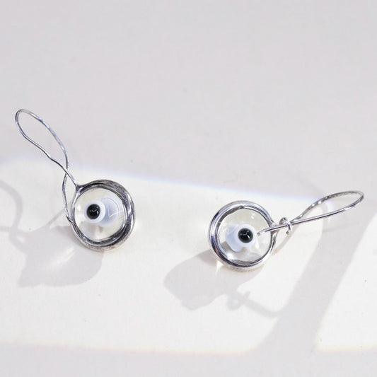 Vintage 925 Sterling silver handmade earrings with glass evil eye dangles