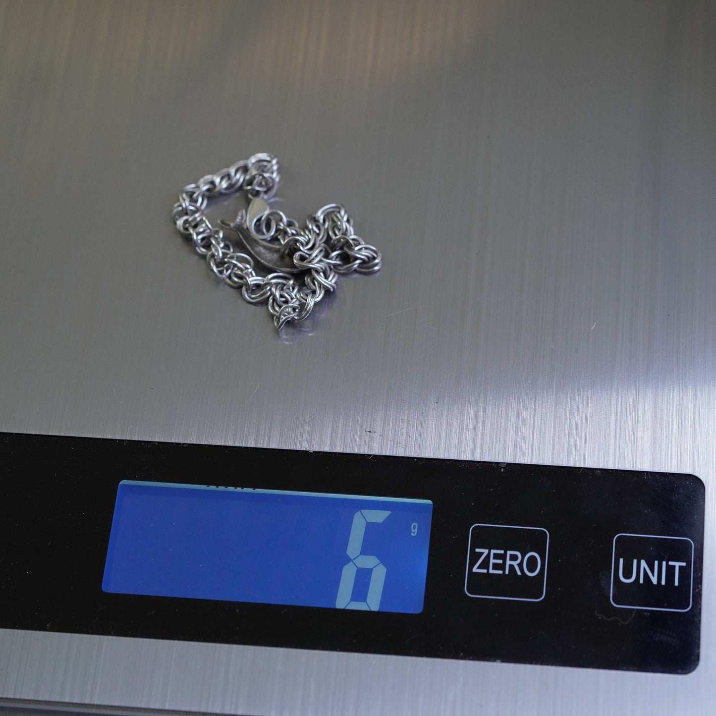6.5”, Sterling silver double curb bracelet, 925 chain bracelet dolphin charm