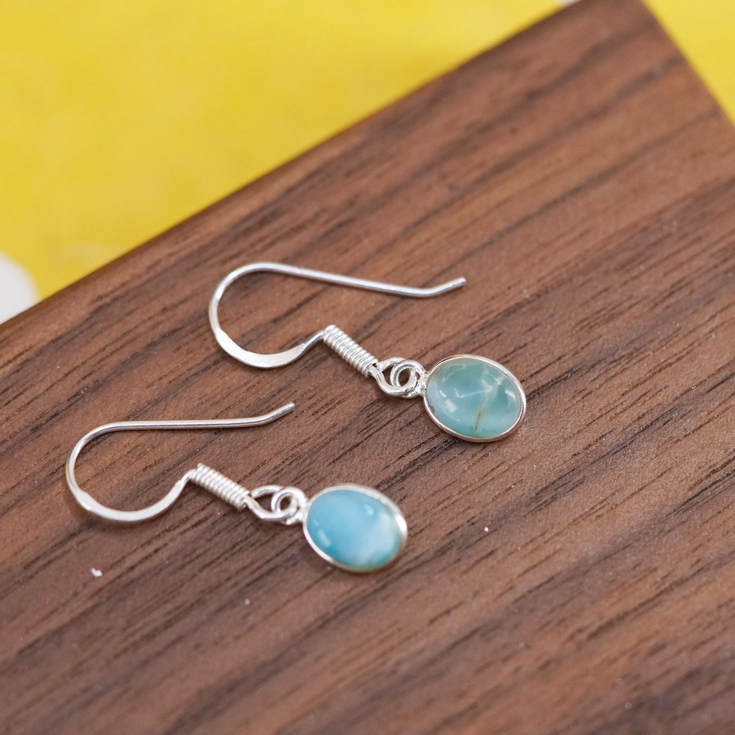 Vintage Sterling 925 silver handmade earrings with oval Larimar