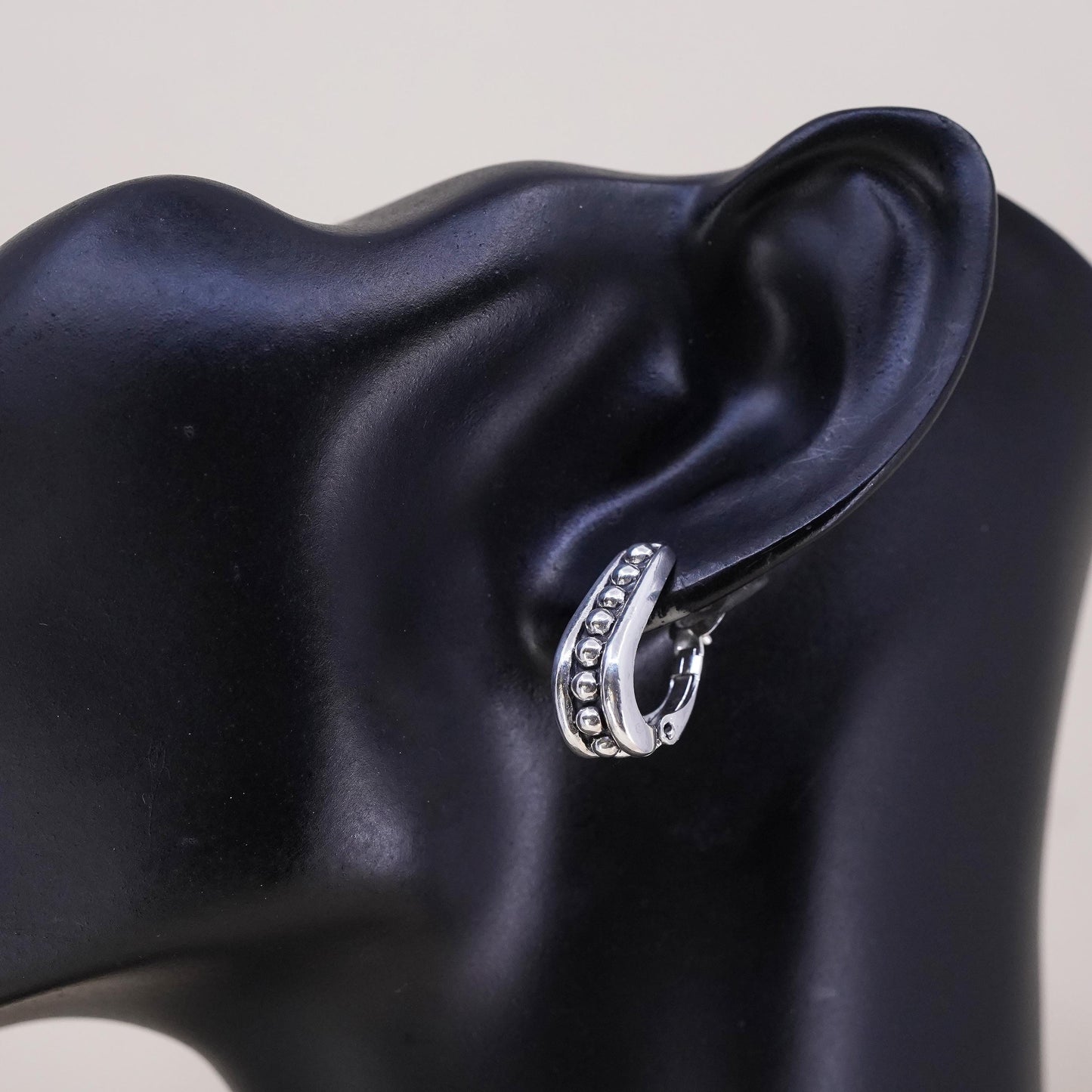 Vintage handmade single 1 earring. Sterling 925 silver huggie stud with beads