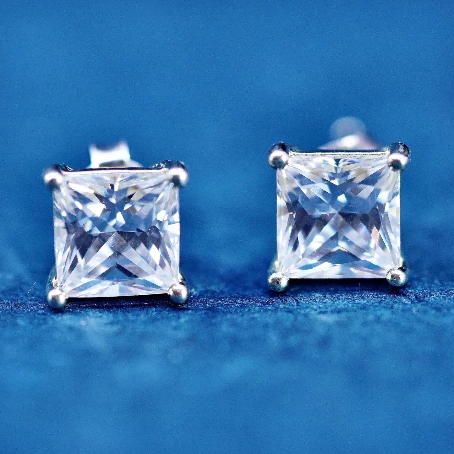 vermeil gold over sterling silver earrings, square 925 square studs CZ inlay
