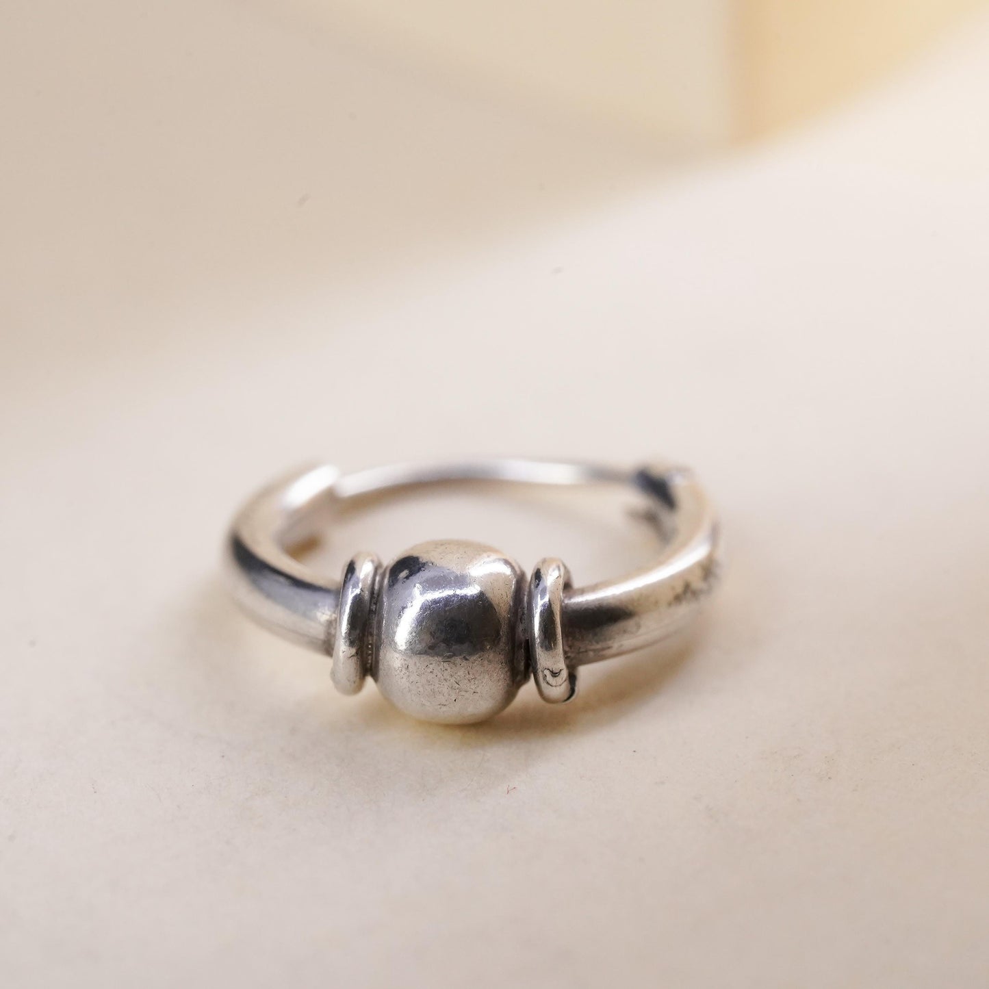 0.5”, Vintage sterling silver single earring, 925 huggie hoop with beads