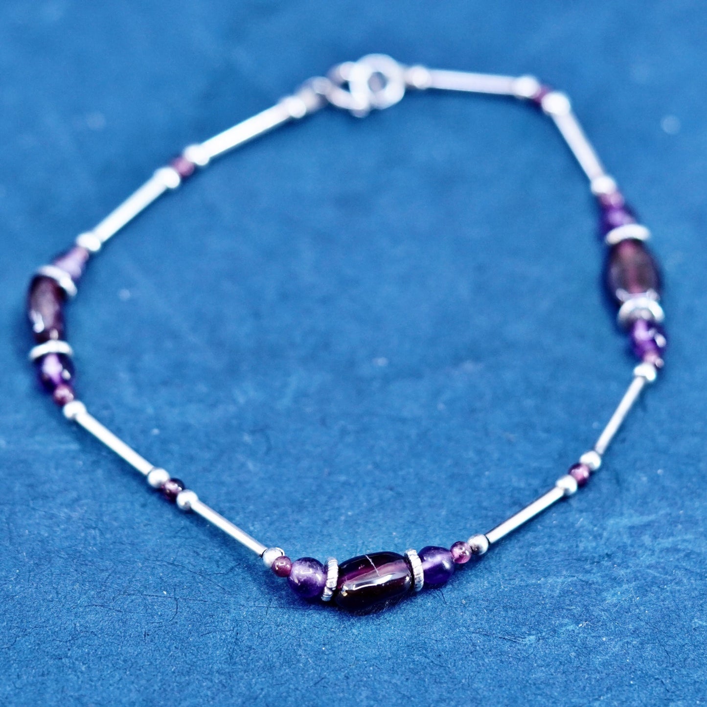 7”, sterling handmade bracelet, 925 liquid silver chain with amethyst beads