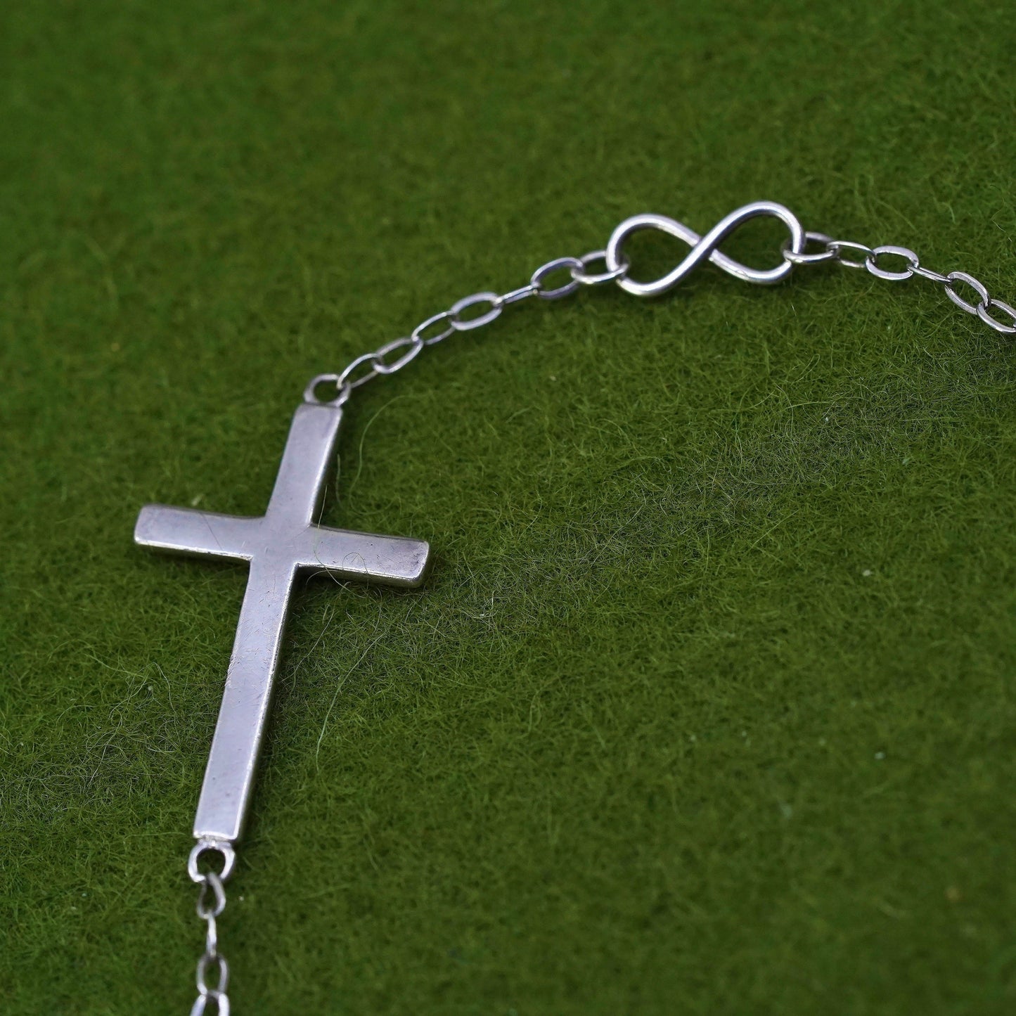 7.5”, Vintage sterling silver handmade bracelet, Italy 925 chain with cross
