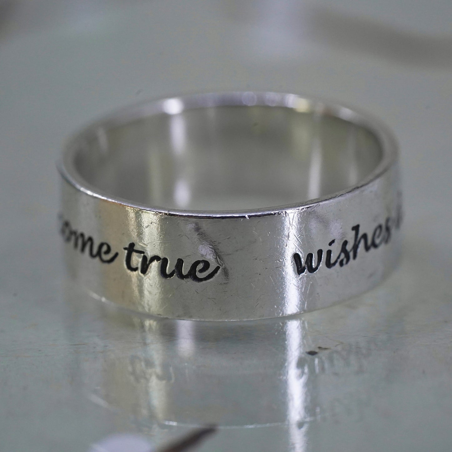 Size 8, DVB sterling silver ring, 925 quote band engraved "wishes do come true"