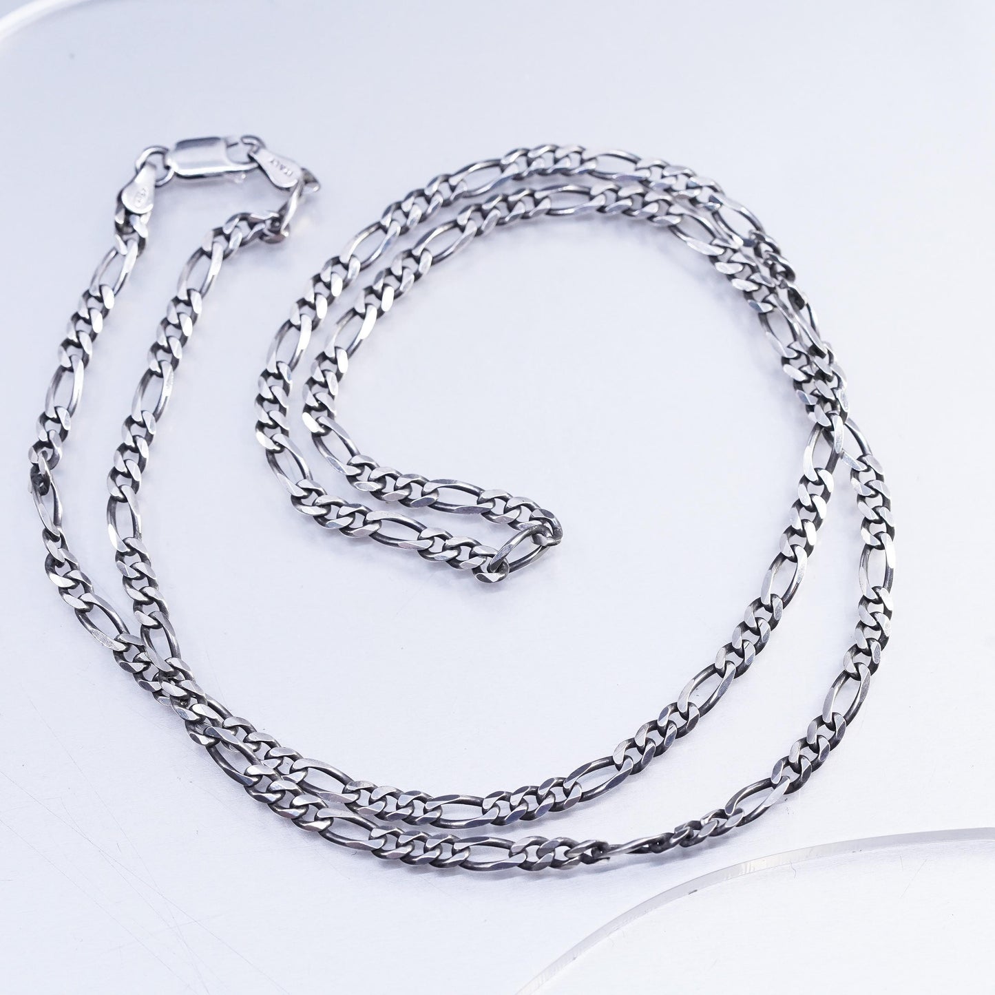 24" 4mm, vintage Sterling 925 silver figaro chain necklace