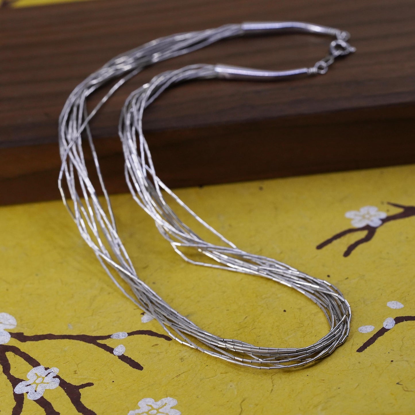 16”, Native American Sterling 925 liquid silver multi 10 strands chain necklace