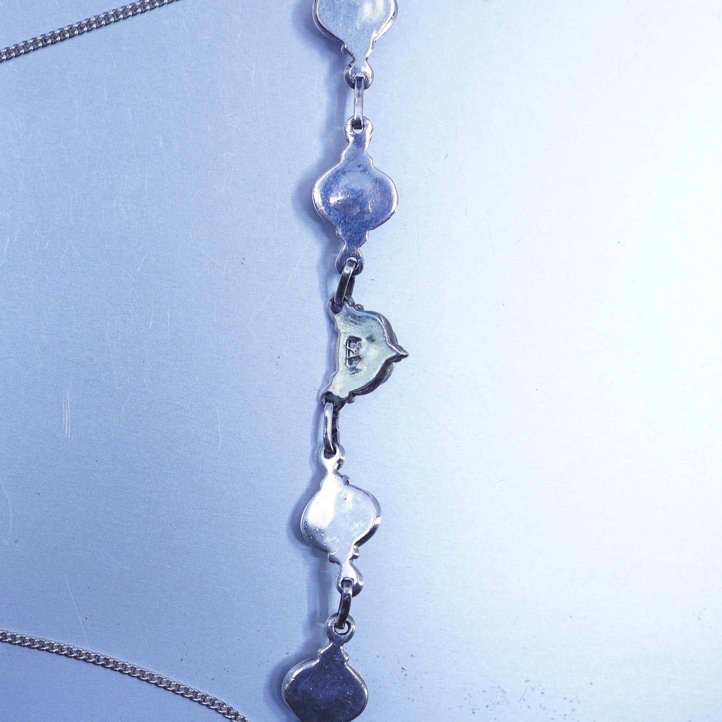 18”, vintage Sterling 925 silver handmade curb chain necklace with onyx pendant