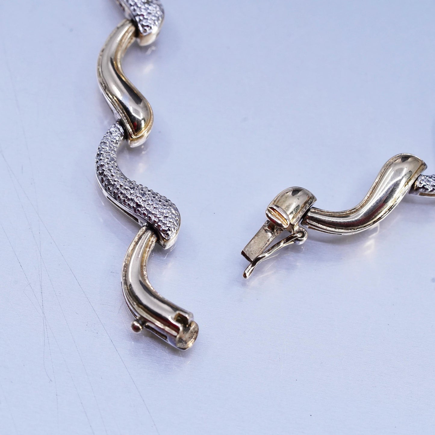 18", vermeil gold over Sterling 925 silver wavy tennis necklace cluster diamond
