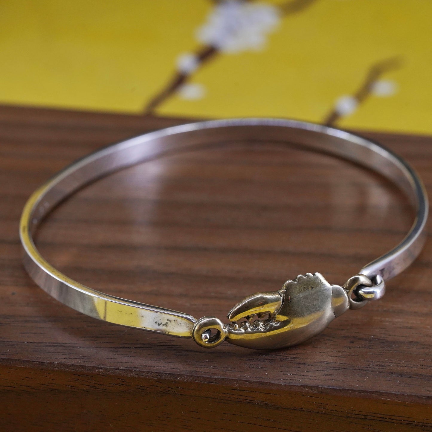 7”, Vintage two tone Sterling silver bracelet, Mexico 925 claw hinged bangle