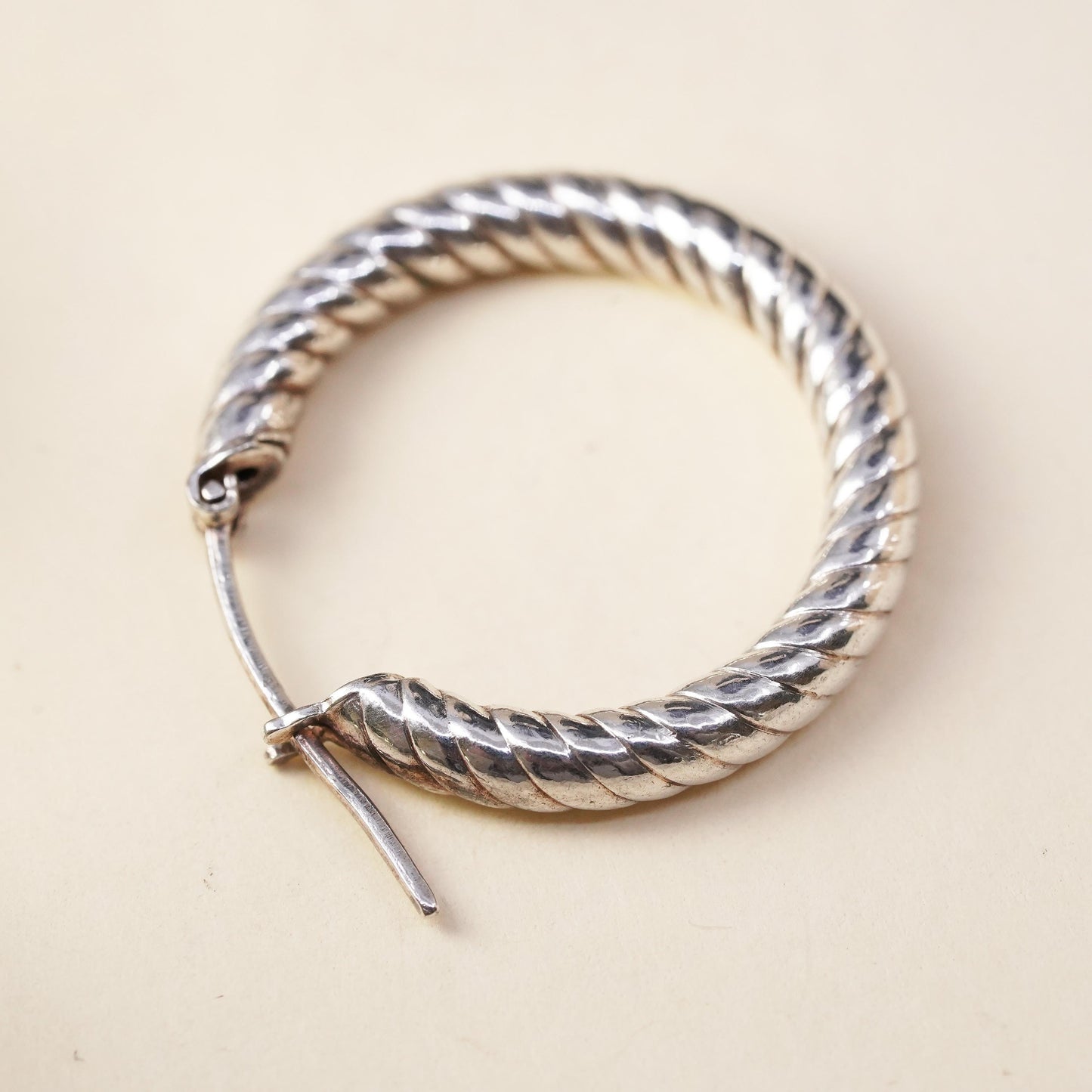 1", Vintage Italian sterling silver loop single earring, primitive twisted hoop