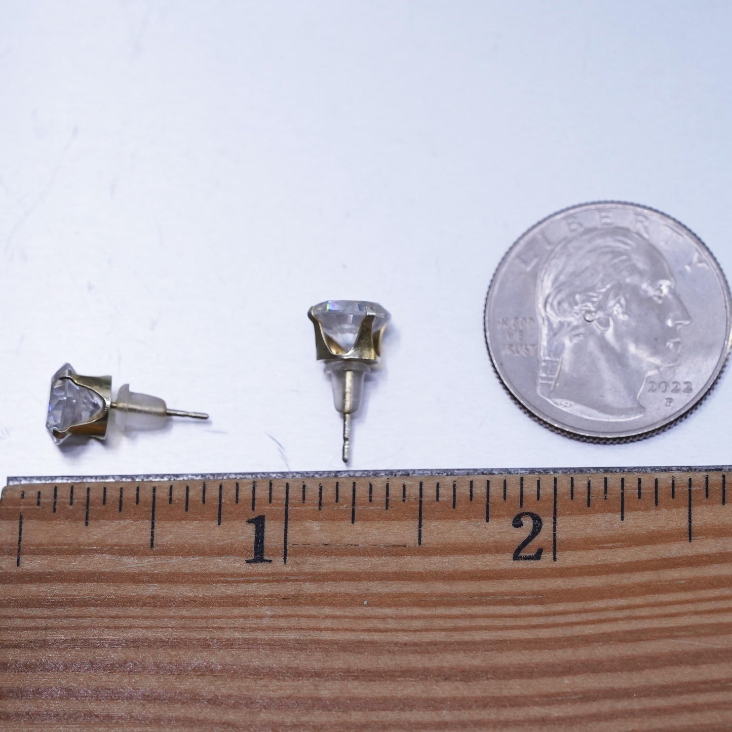 8mm, Vintage Sterling 925 silver earrings, studs with cz inlay