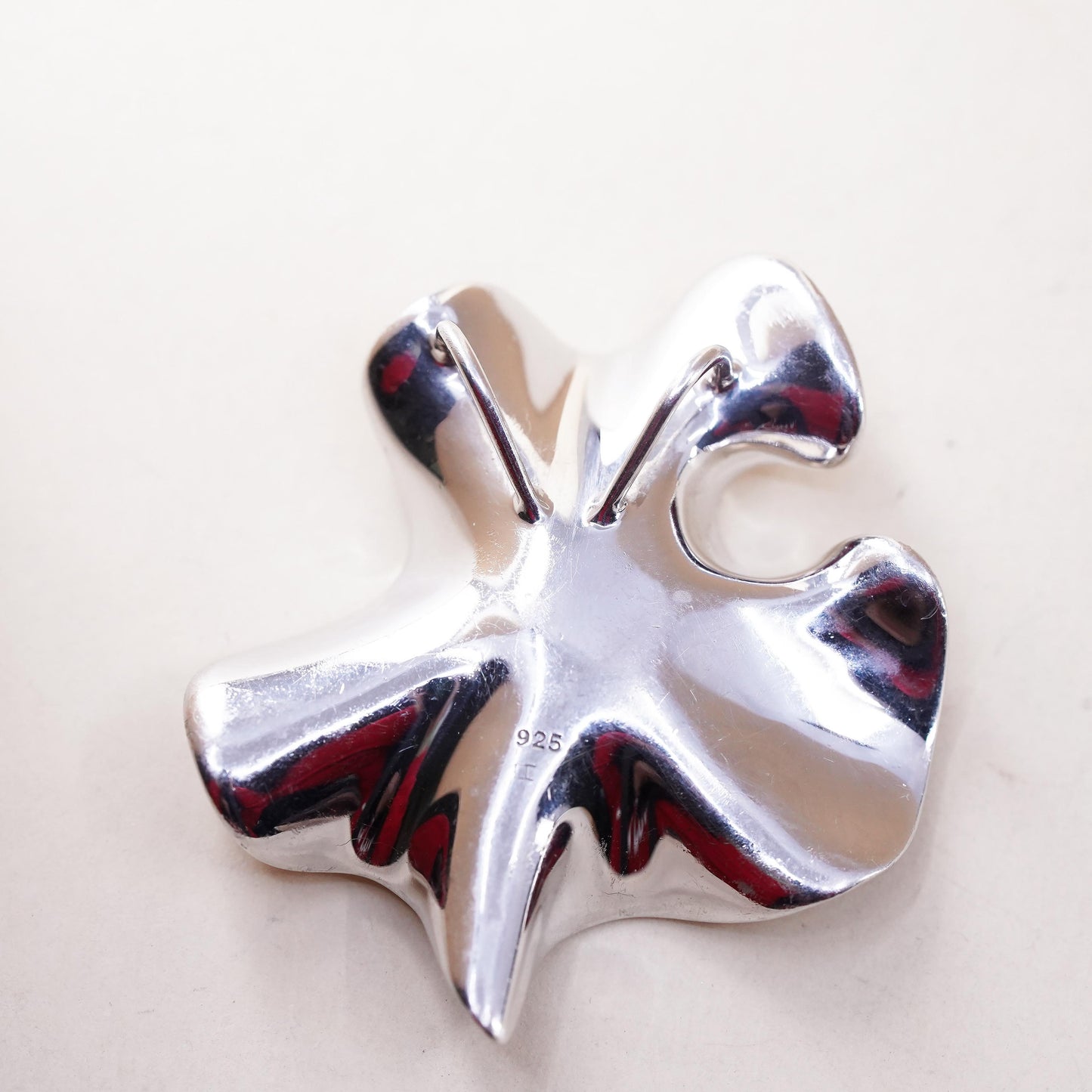 Designer JI Matte Sterling Silver Sculptural 925 pendant, Abstract Organic Form