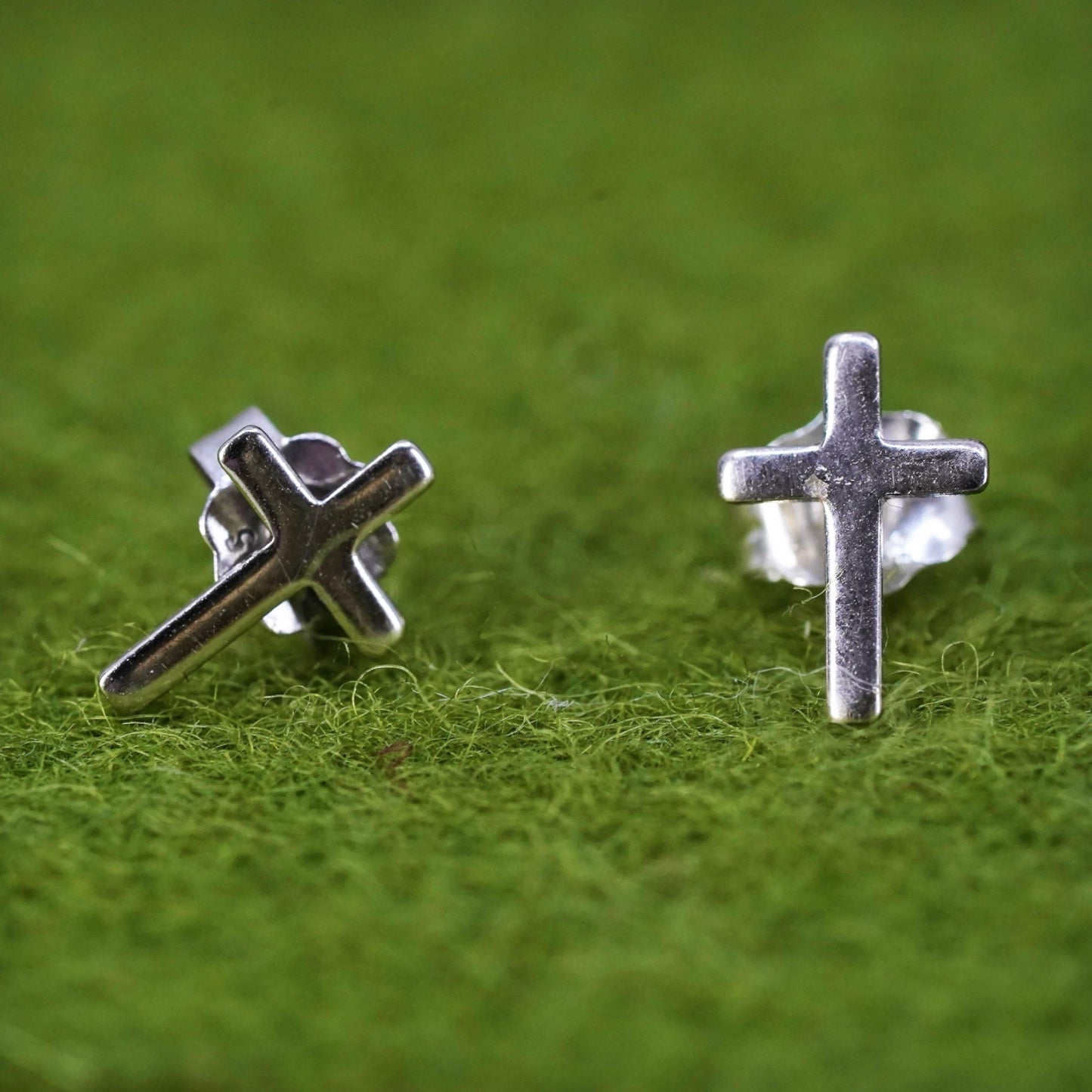 Vintage sterling silver handmade earrings, 925 cross studs