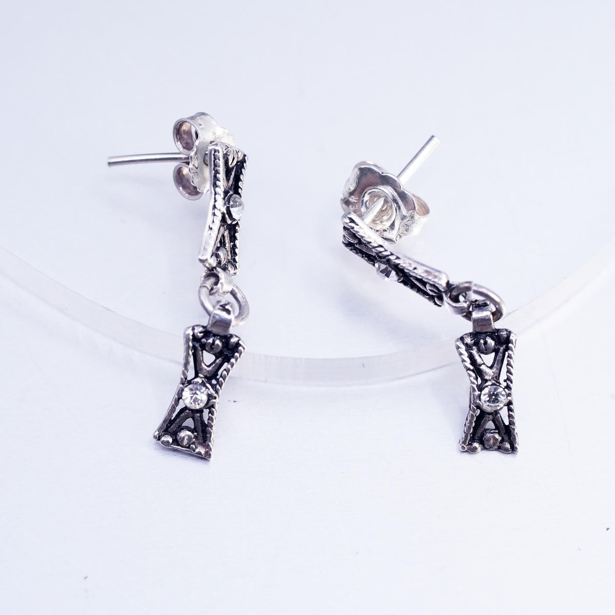 Vintage Sterling silver handmade earrings with Cz dangles