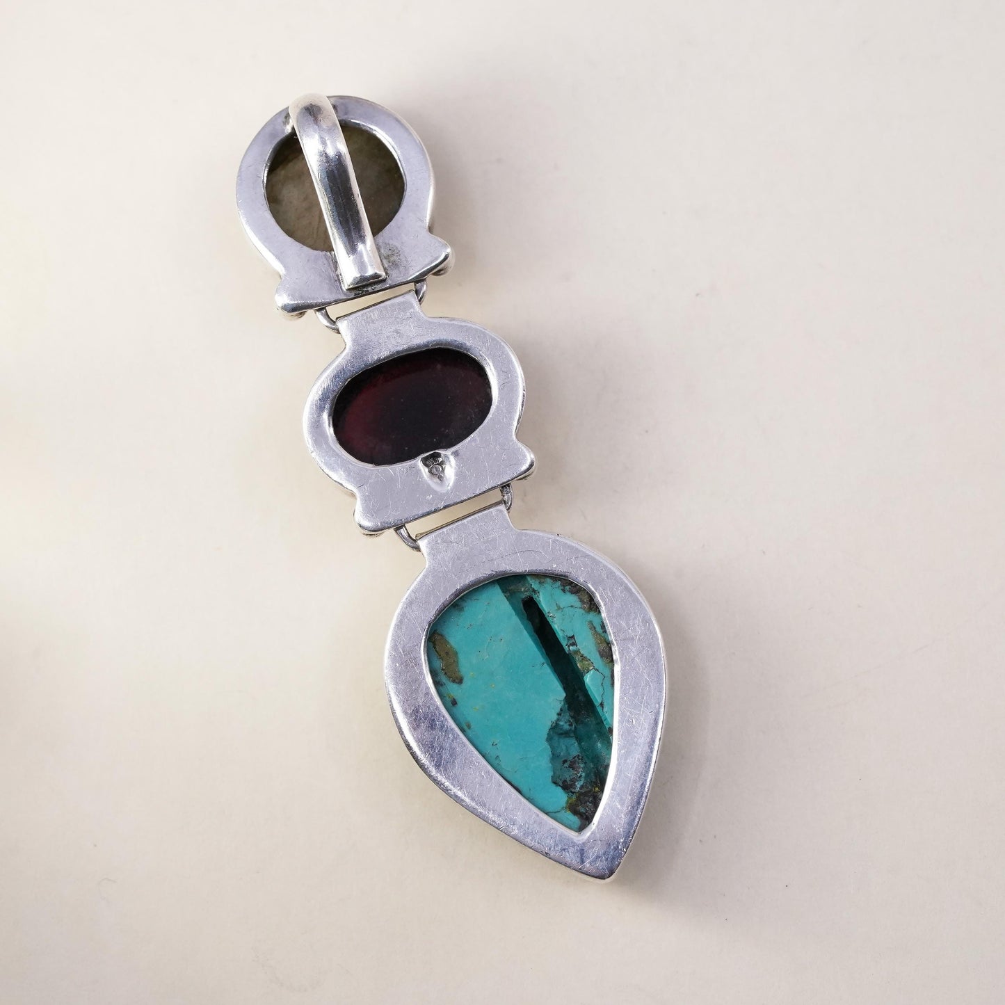 Native American Sterling 925 silver teardrop turquoise pendant labradorite