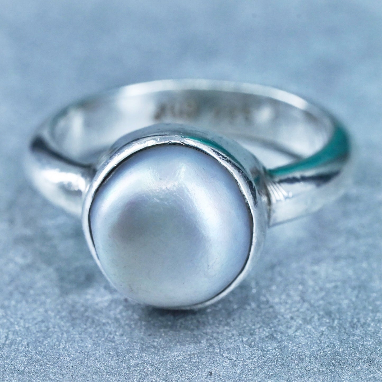 Size 6, vintage Sterling 925 silver handmade ring with pearl