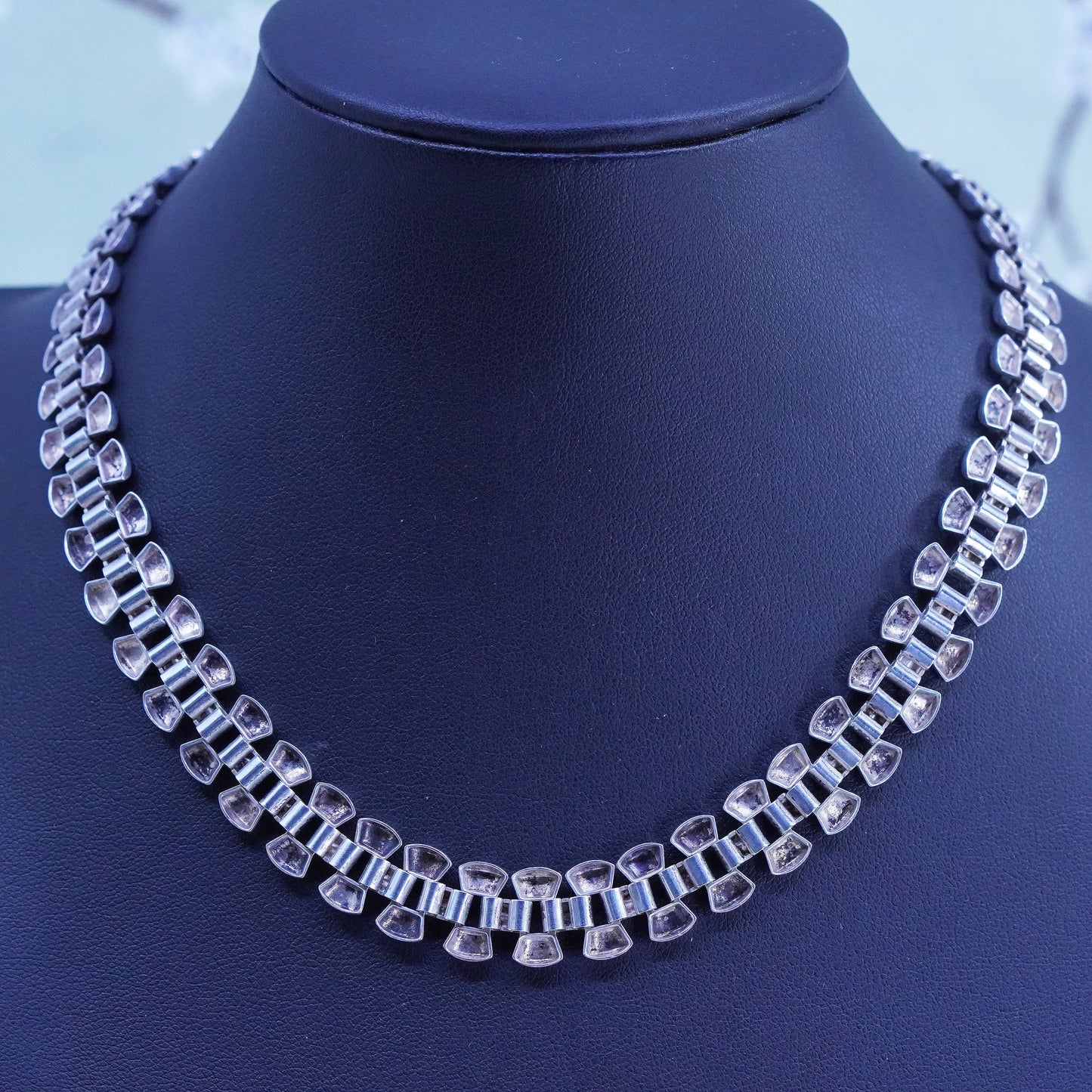 16", Vintage mexico sterling silver bold necklace, handmade 925 statement chain