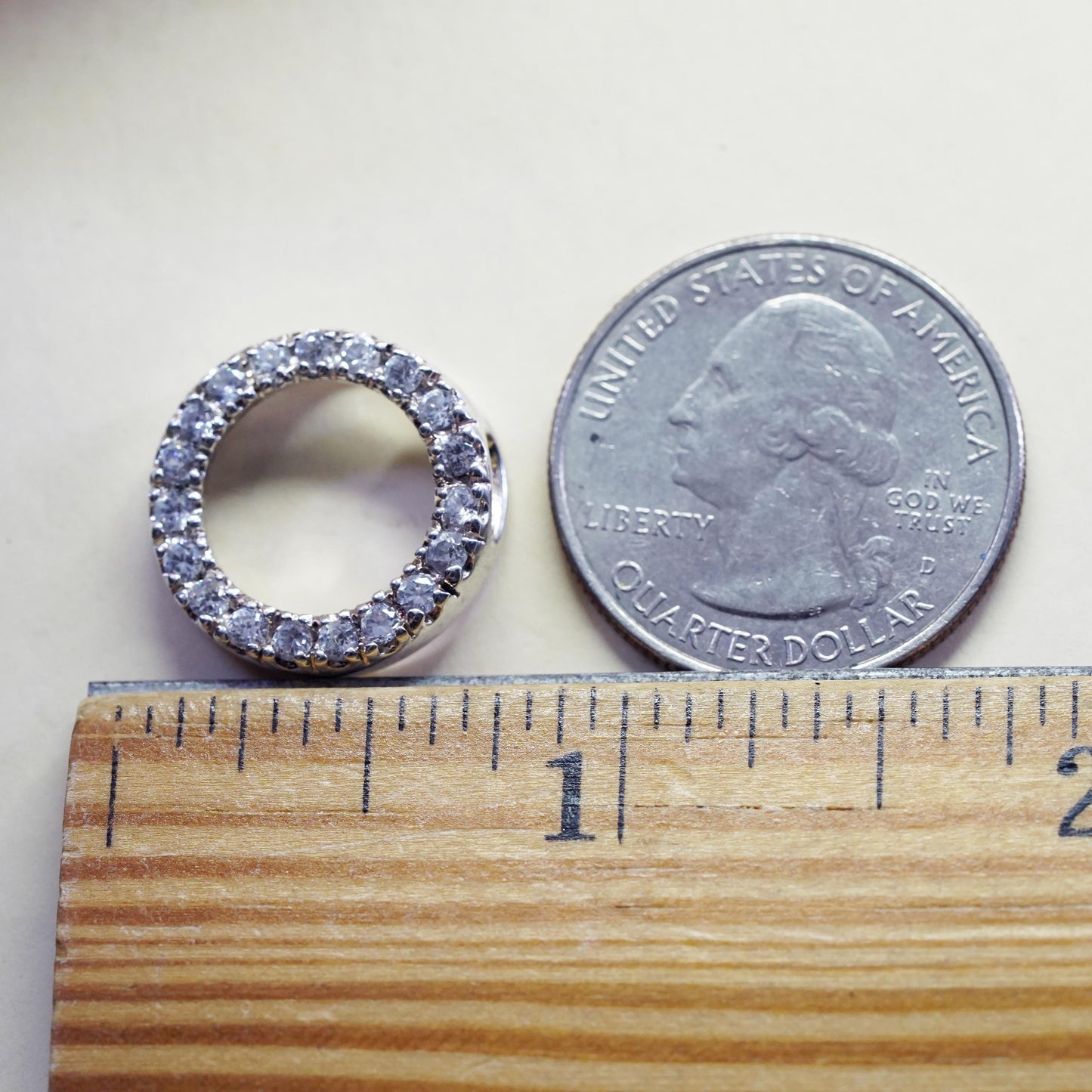 Vintage sterling silver cz crystal charm, 925 circle pendant