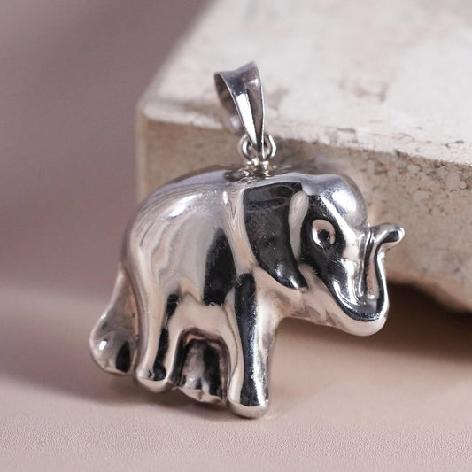 Vintage Sterling silver handmade pendant, puffy 925 silver elephant charm