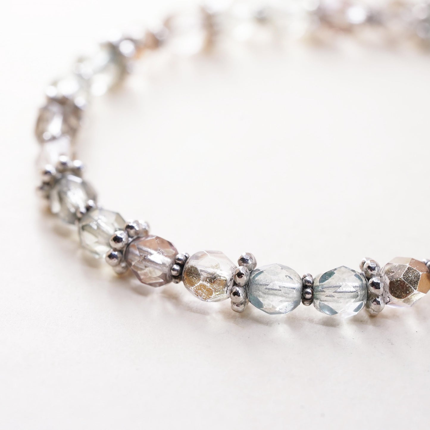 7.25", Sterling silver handmade bracelet, 925 Crystal beads and toggle closure