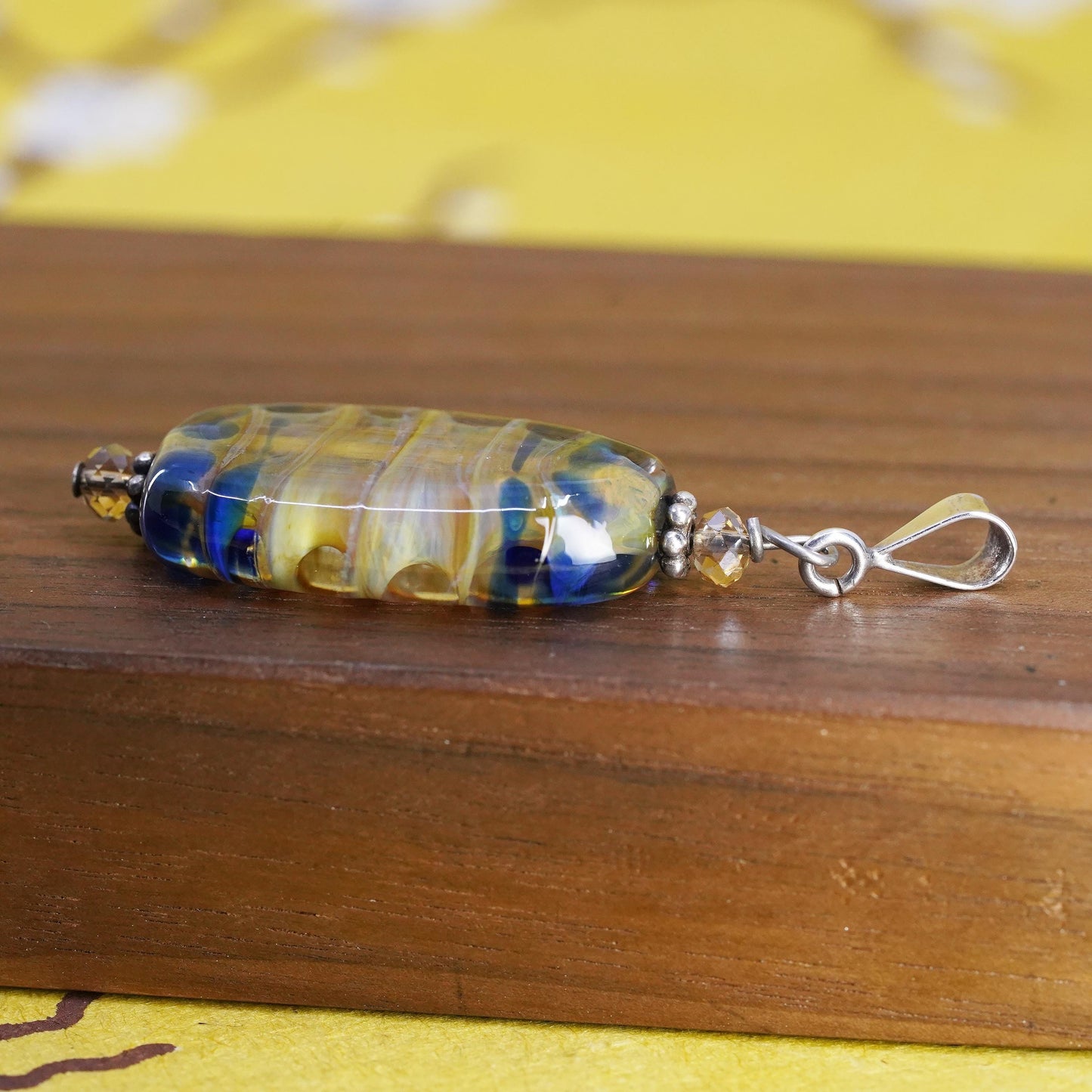 Vintage Sterling silver 925 handmade pendant with artisan glass