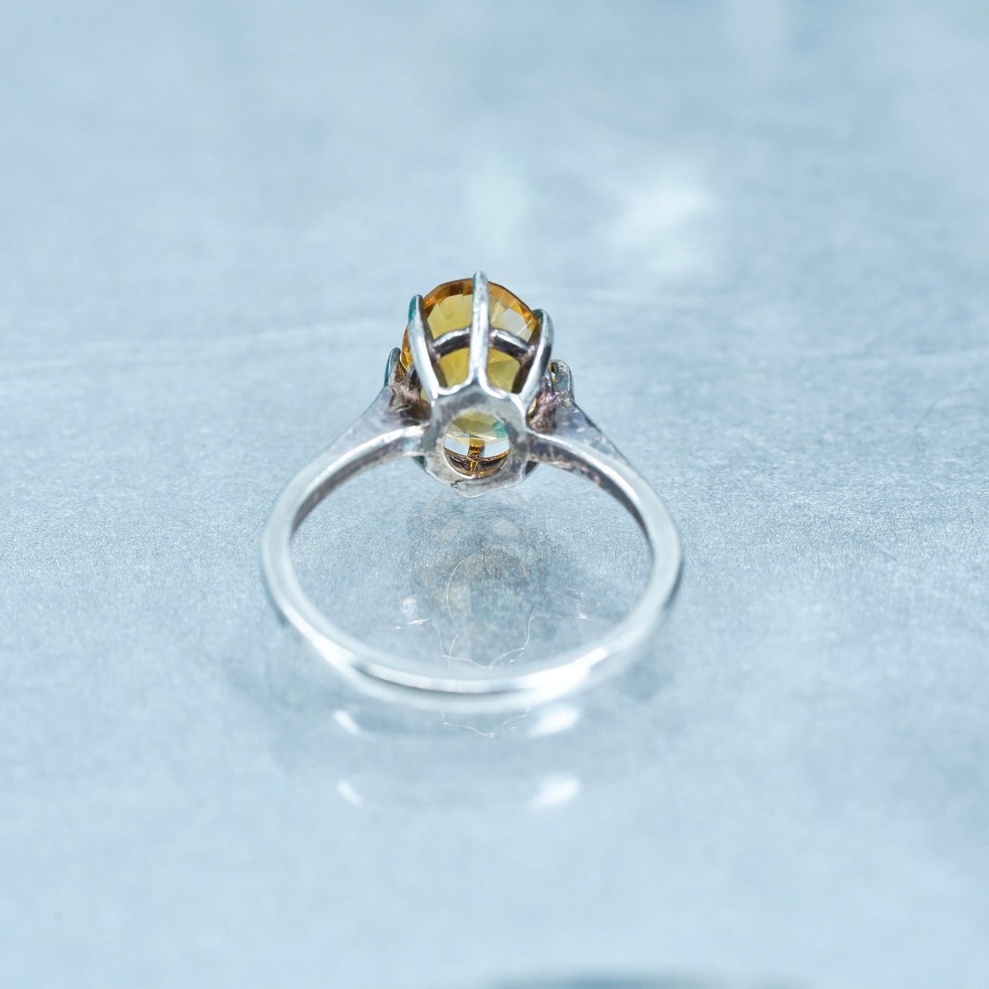 Size 8, vintage Sterling 925 silver handmade ring with oval citrine