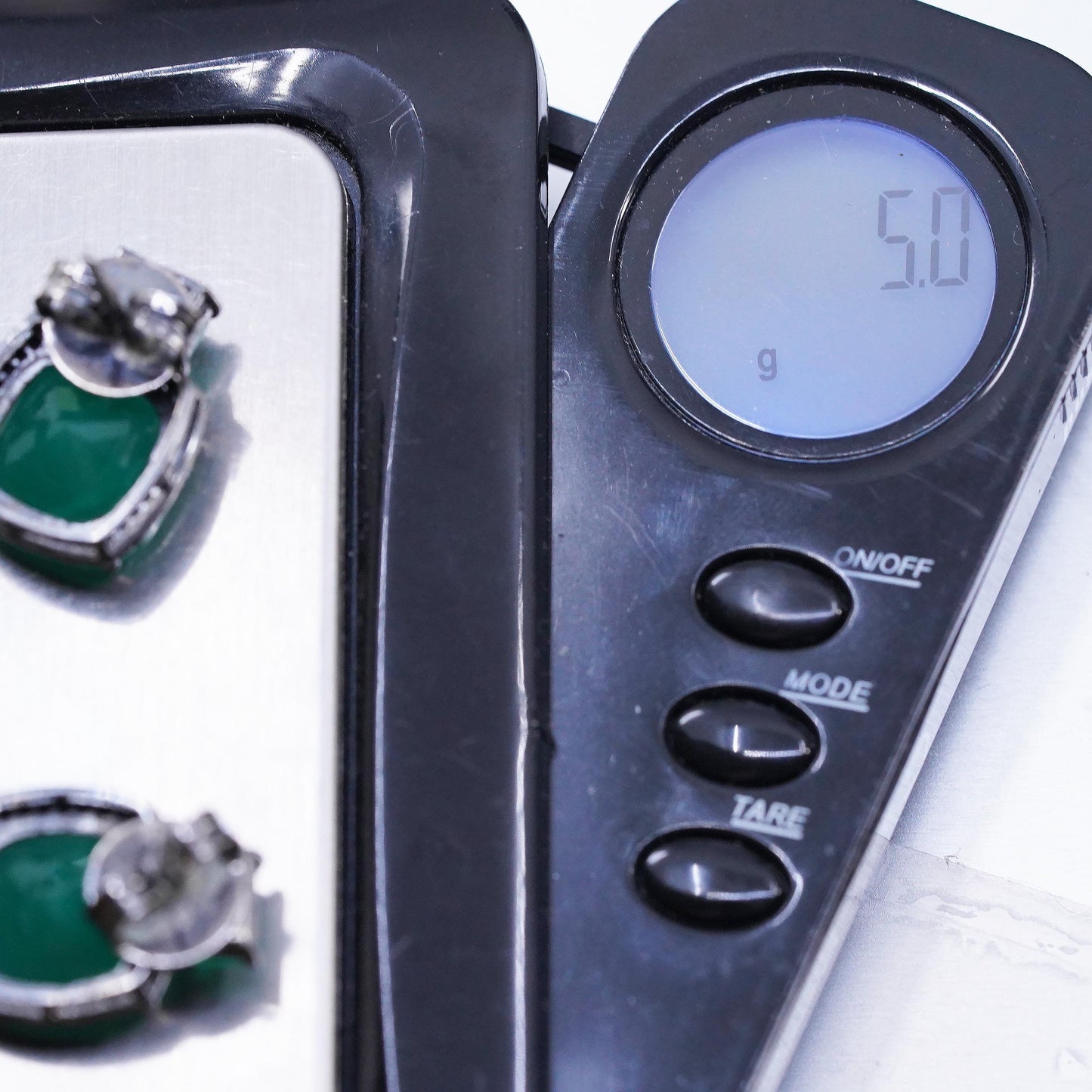 Vintage Oxidized 925 Sterling Silver Green Onyx Stud Earrings Black Spinel Halo