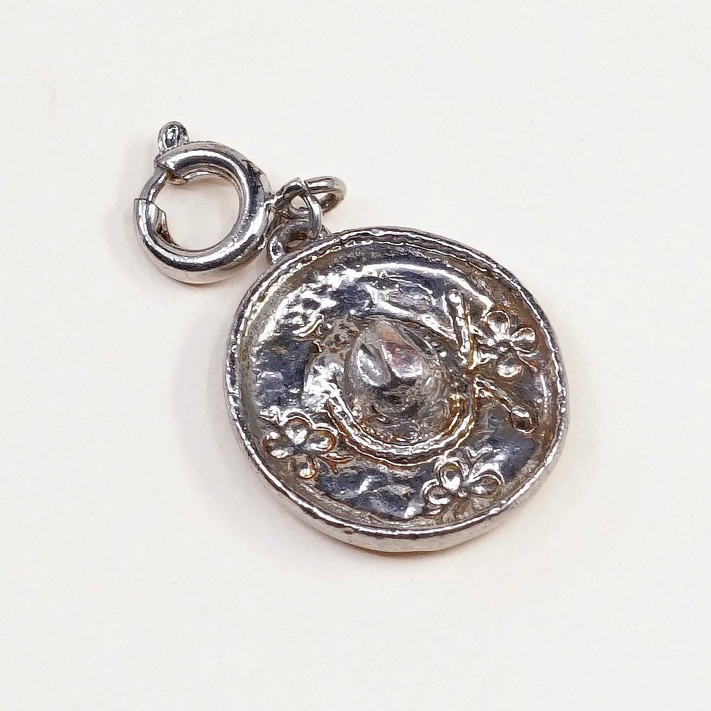 vtg sterling silver handmade pendant,925 Mexico Sombrero Hat charm