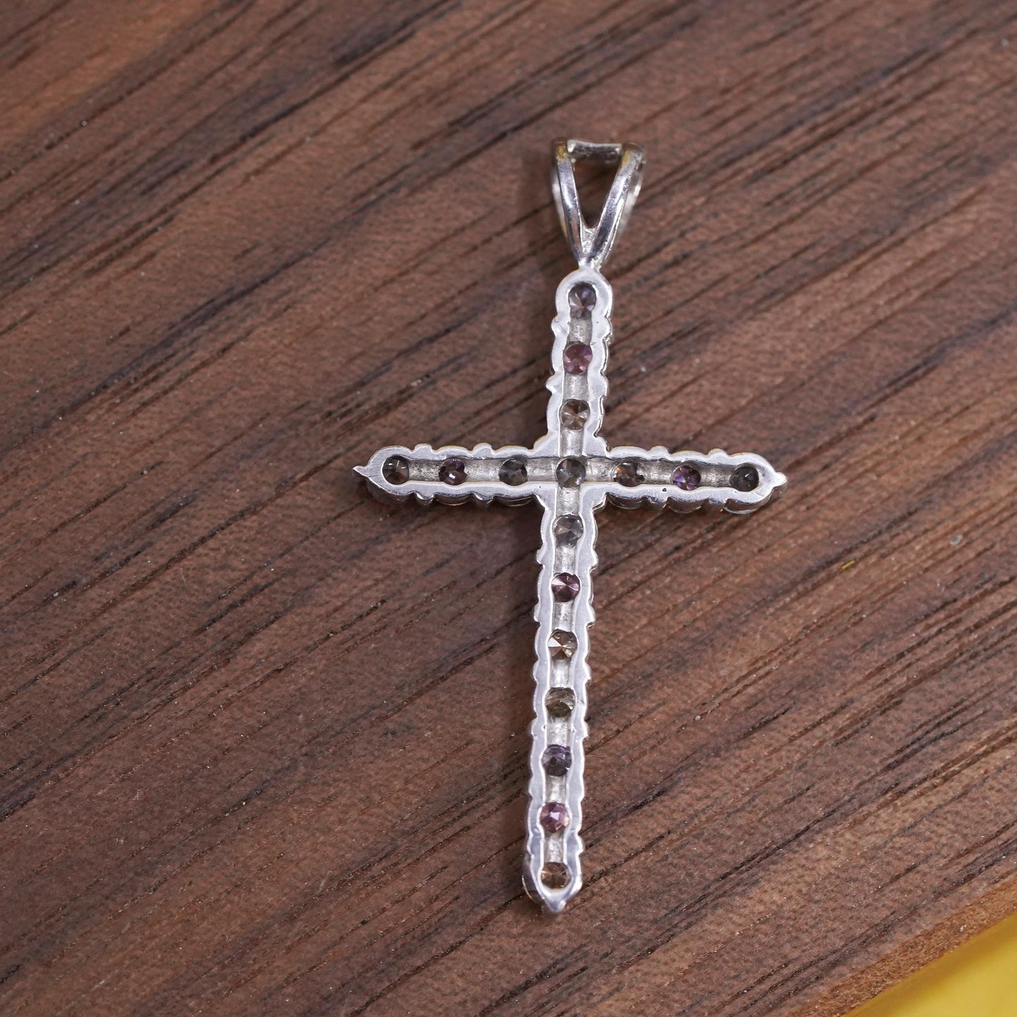 Vintage Sterling silver handmade pendant, 925 cross cluster Cz inlay, Christian