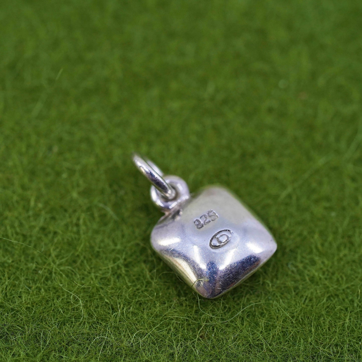 Vintage sterling silver handmade pendant, 925 Square silver charm