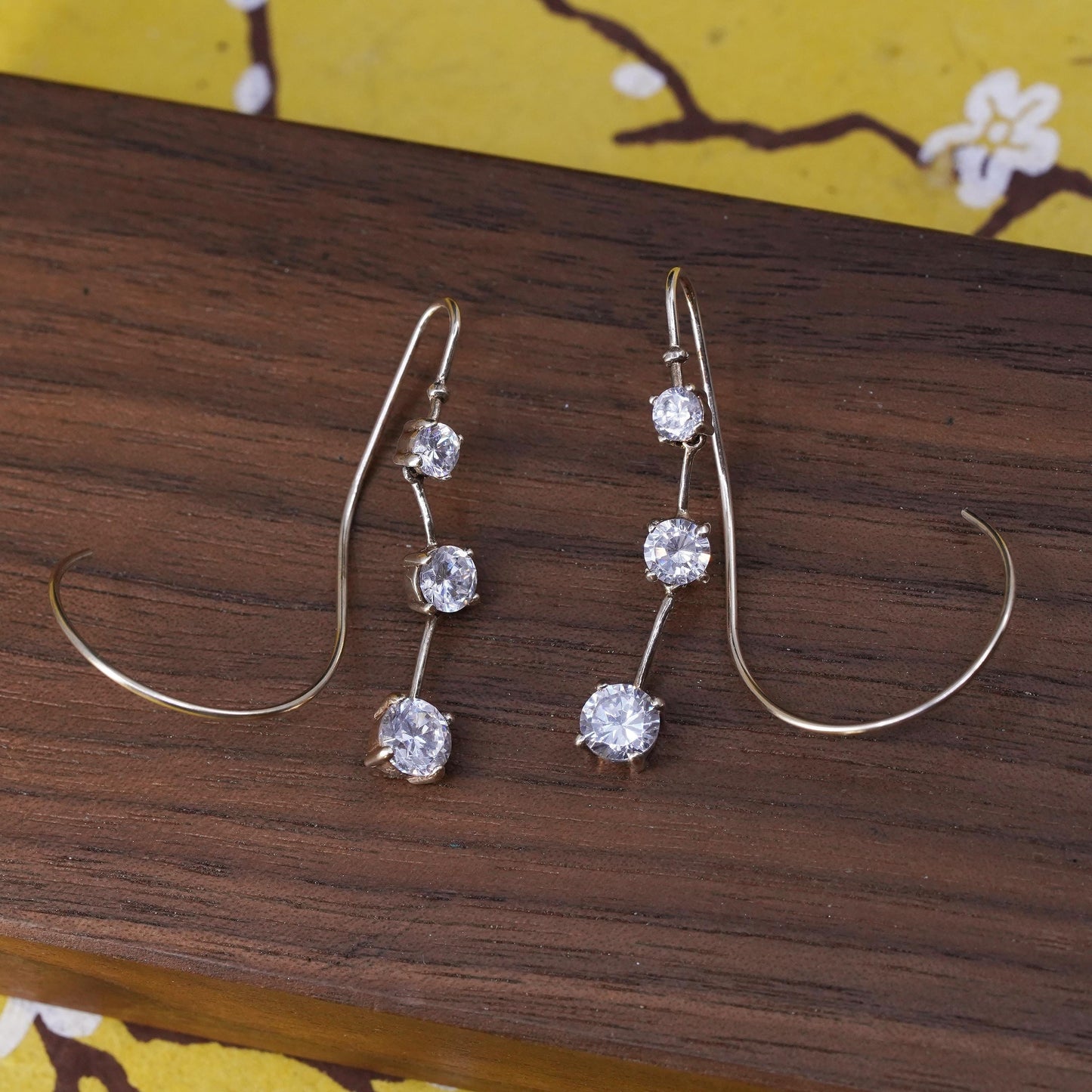 Vintage gold over Sterling 925 silver handmade earrings with CZ dangles