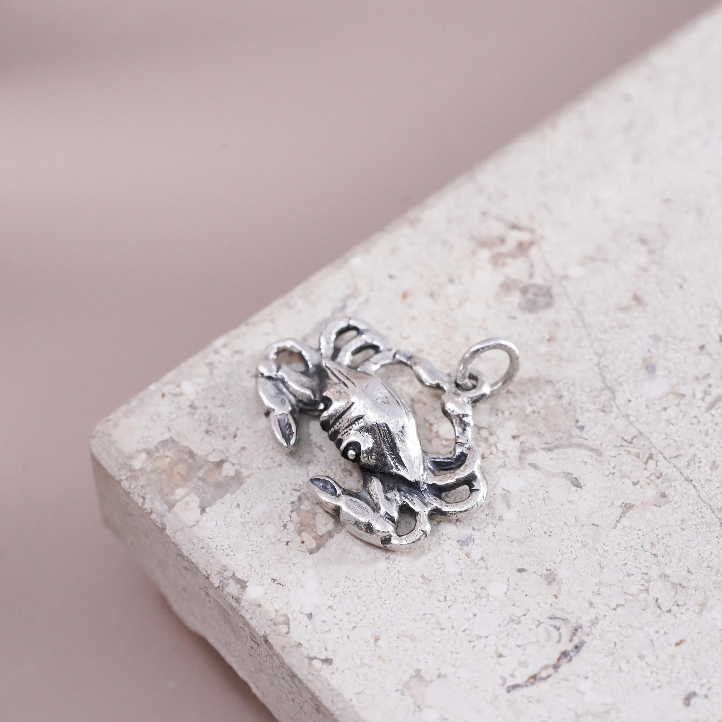 Vintage Sterling silver handmade pendant. 925 crab charm