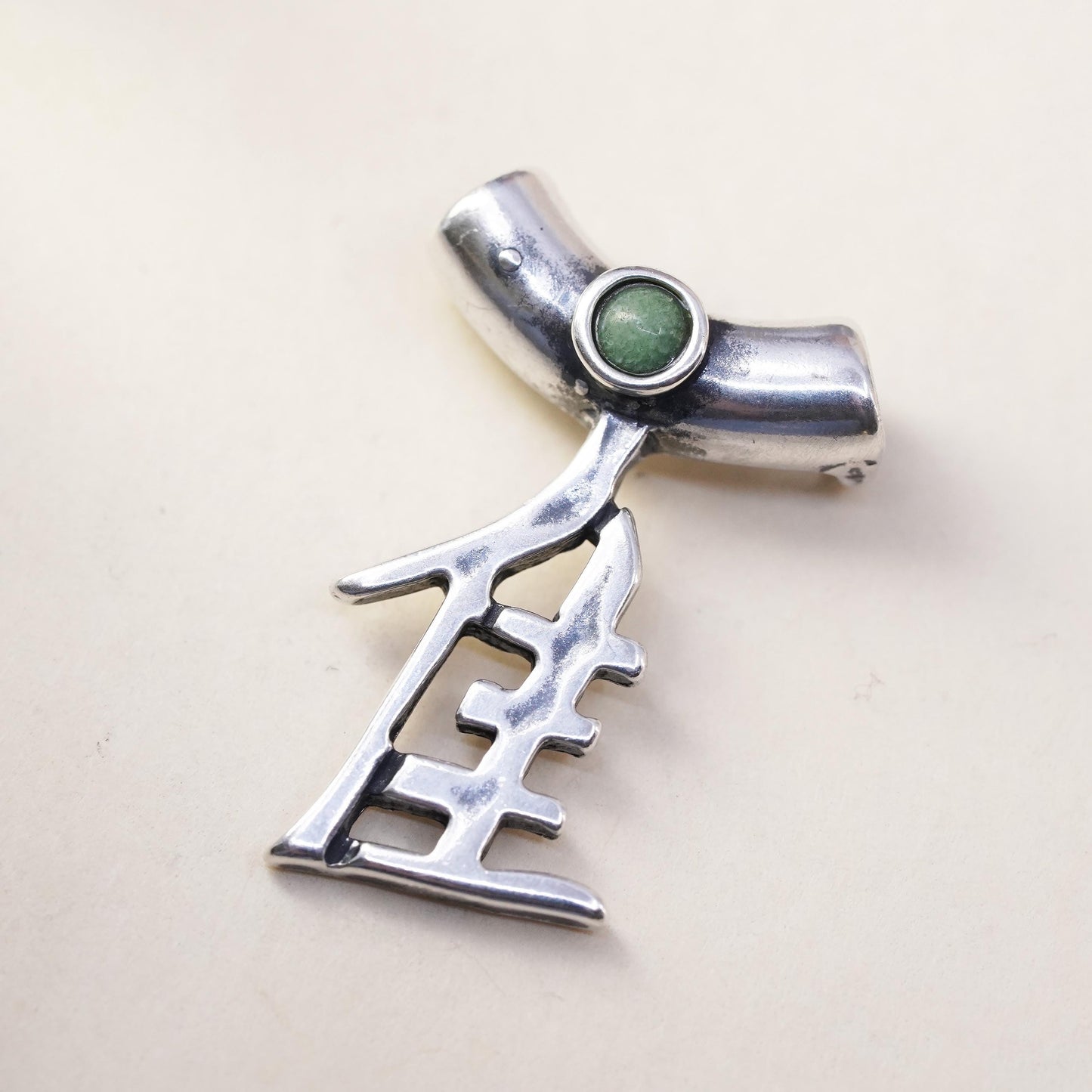 VTG Native American sterling 925 silver Japanese word Bird pendant turquoise