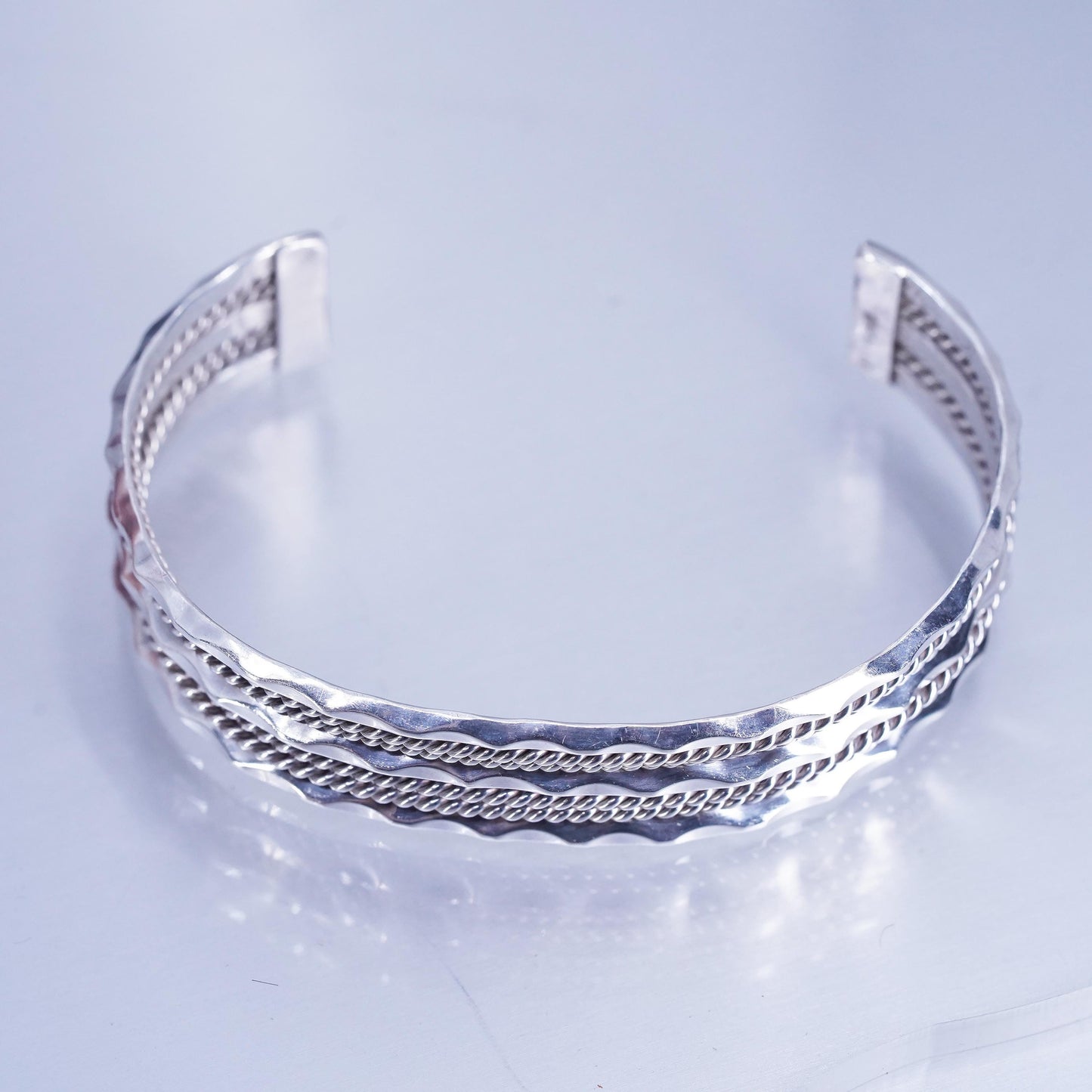 6.75”, Native American Sterling 925 silver bracelet, twisted braided cable cuff
