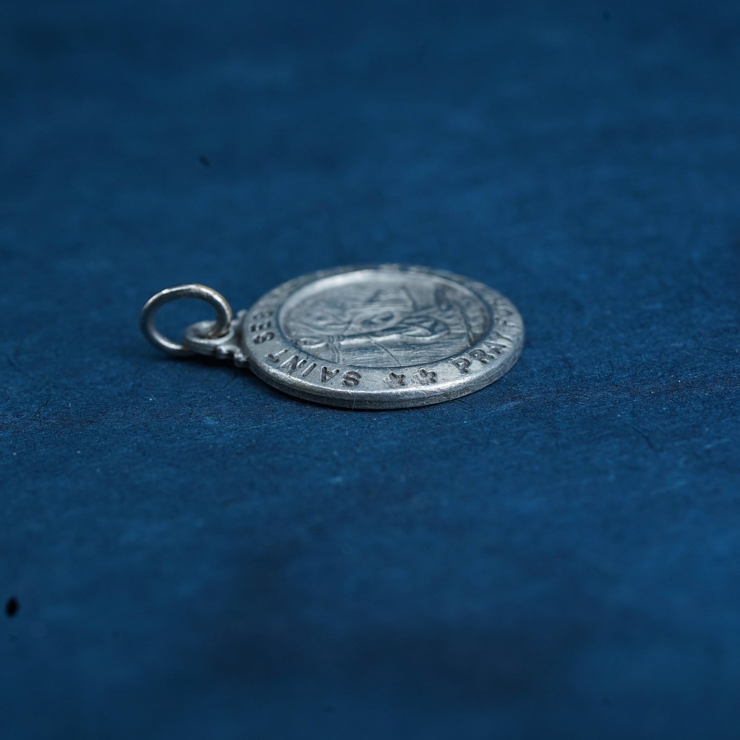 Vintage Pewter Marines pendant, tag charm engraves “saint Sebastian pray for us